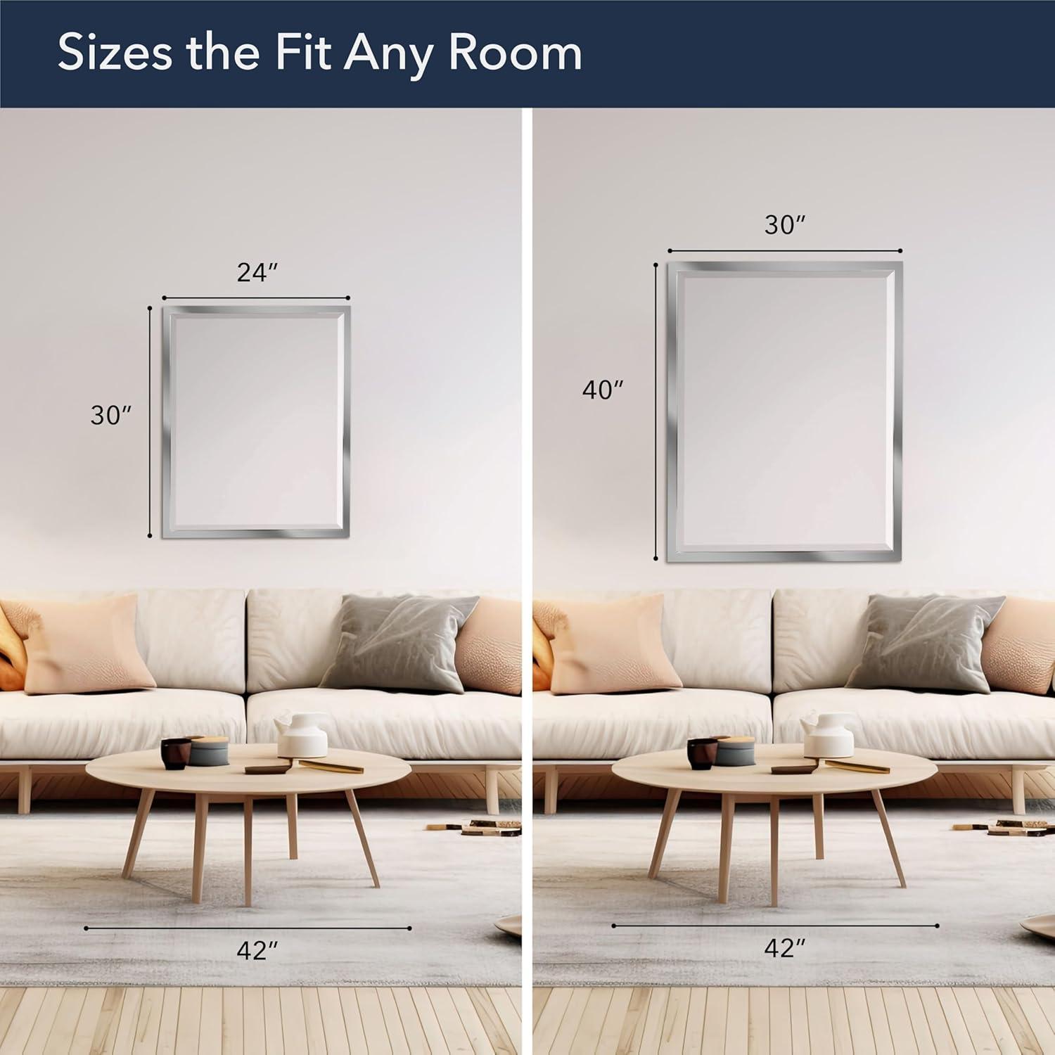 Head West Brushed Chrome Framed Bathroom Mirror - Beveled Edge Rectangle Vanity Mirror - Modern Living Room Accent and Home Decor with Vertical and Horizontal Mount - 24" x 30"