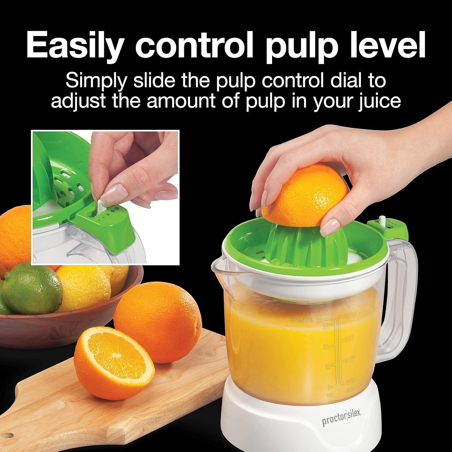 Proctor Silex Electric Citrus Juicer, Orange Juicer, Lemon Juicer, 34 oz. Pitcher, White, 66337