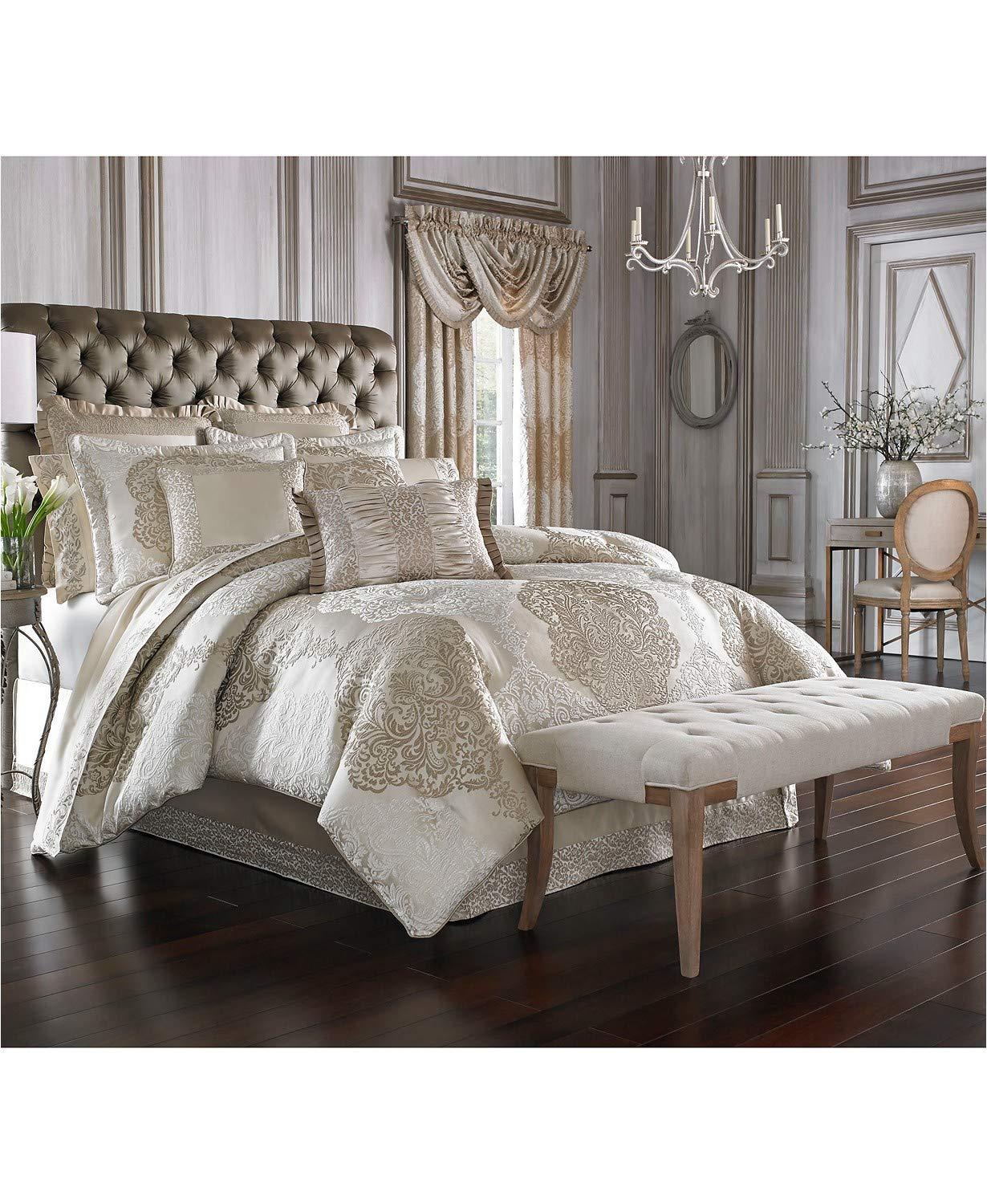 Luxurious Ivory and Gold Queen Comforter Set with Satin Trim