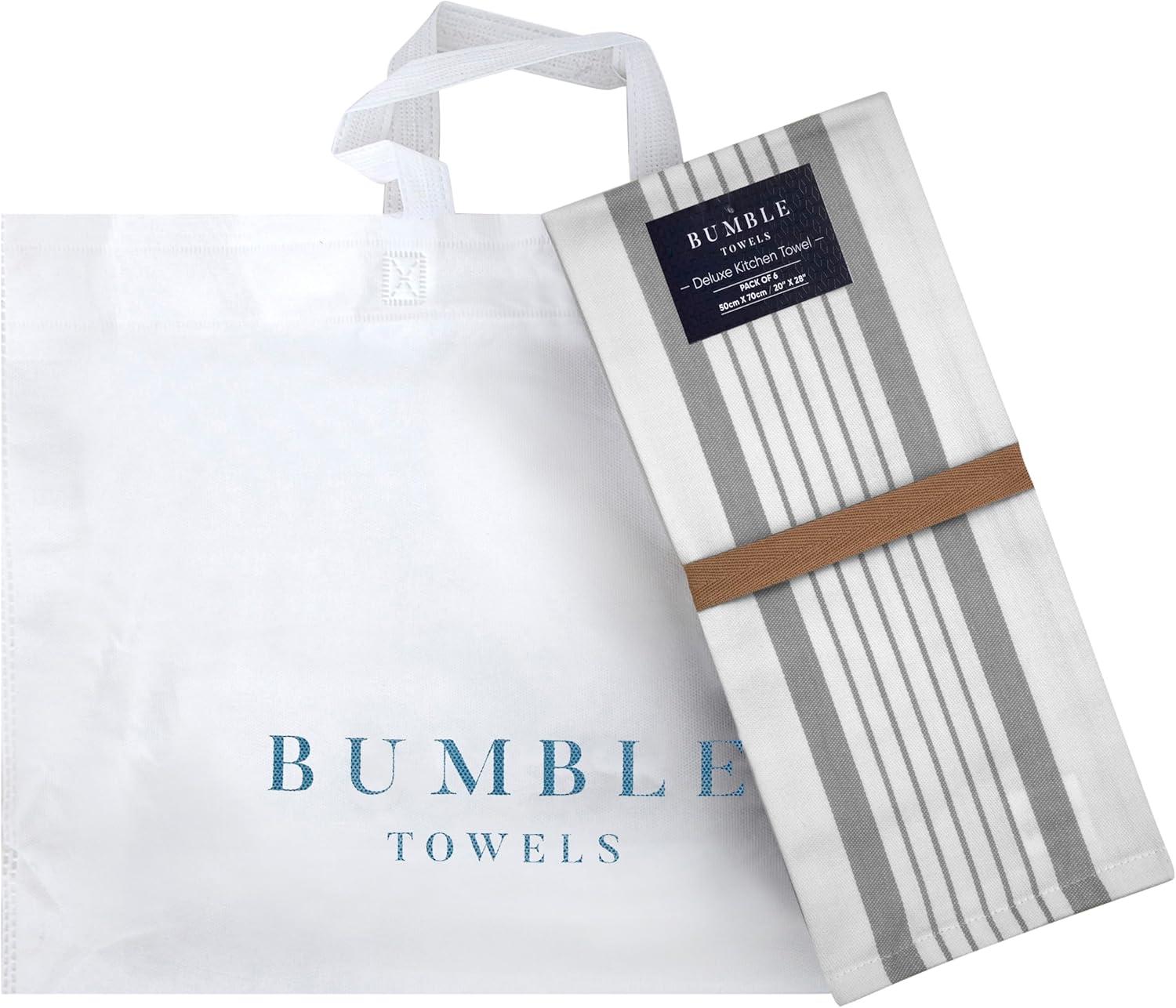 Bumble Premium Kitchen Hand Towels | 100% Cotton 16” x 26” | Absorbent Dish Cloths | 6 Pack (Grey)