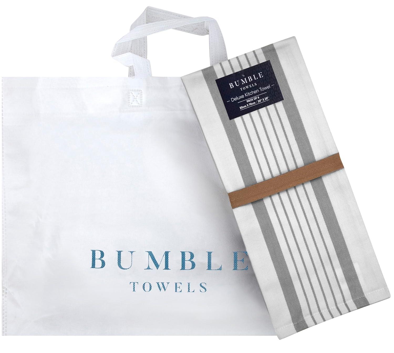 Bumble Premium Kitchen Hand Towels | 100% Cotton 16” x 26” | Absorbent Dish Cloths | 6 Pack (Grey)