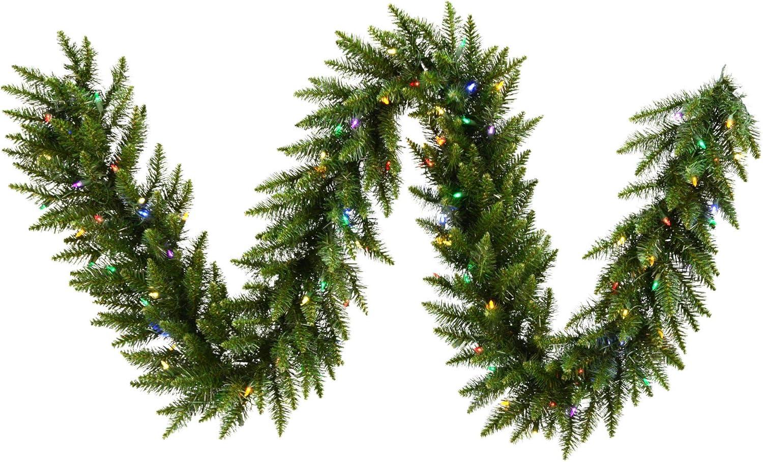 Lush 9' Camdon Fir LED Garland with Multicolor Lights and Green PVC Tips