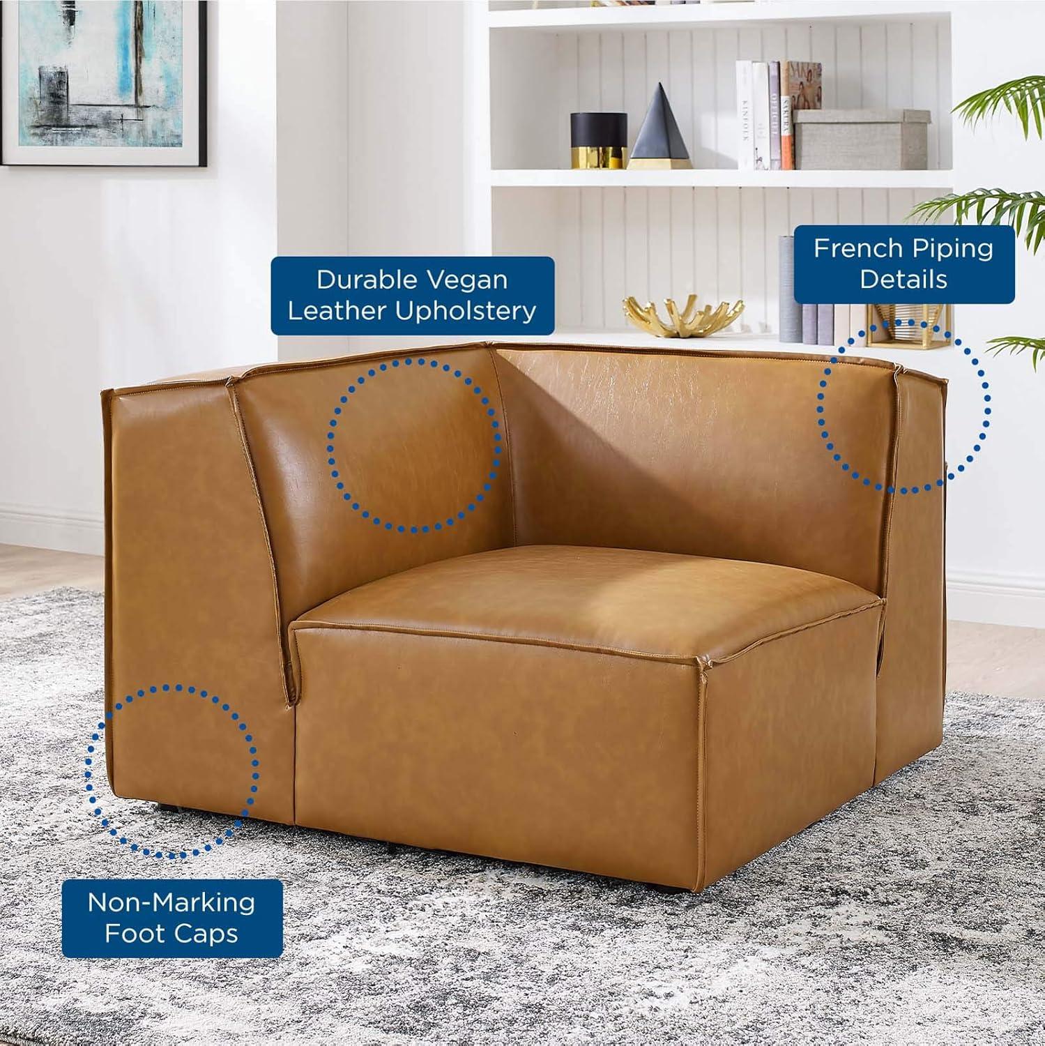 Modway Restore 40.5" Faux Leather Sectional Sofa Corner Chair in Tan