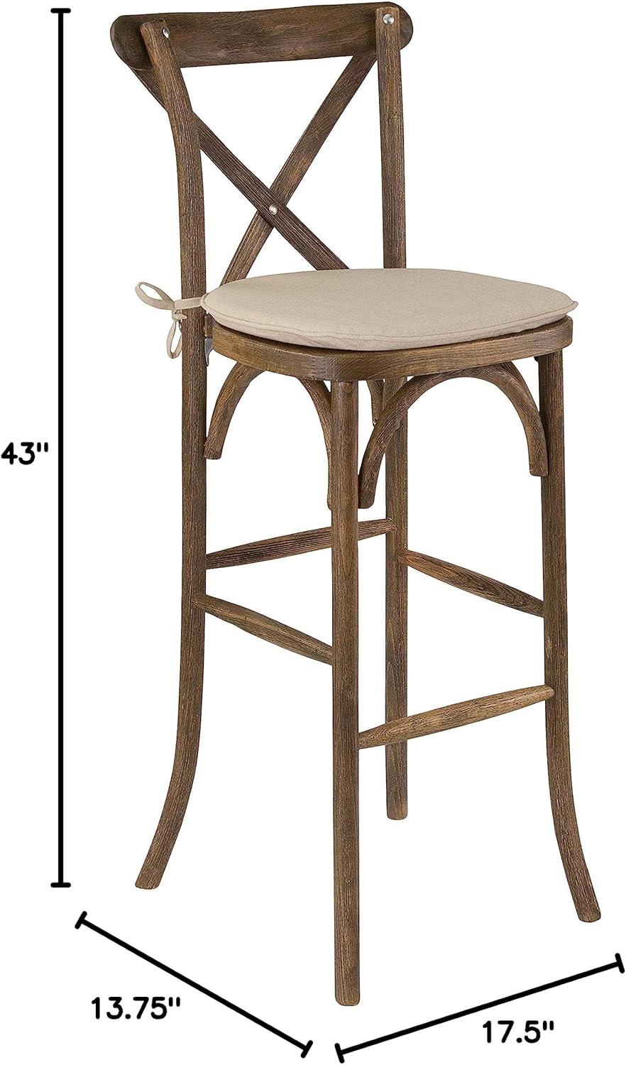 Flash Furniture HERCULES Series Dark Antique Wood Cross Back Barstool with Cushion