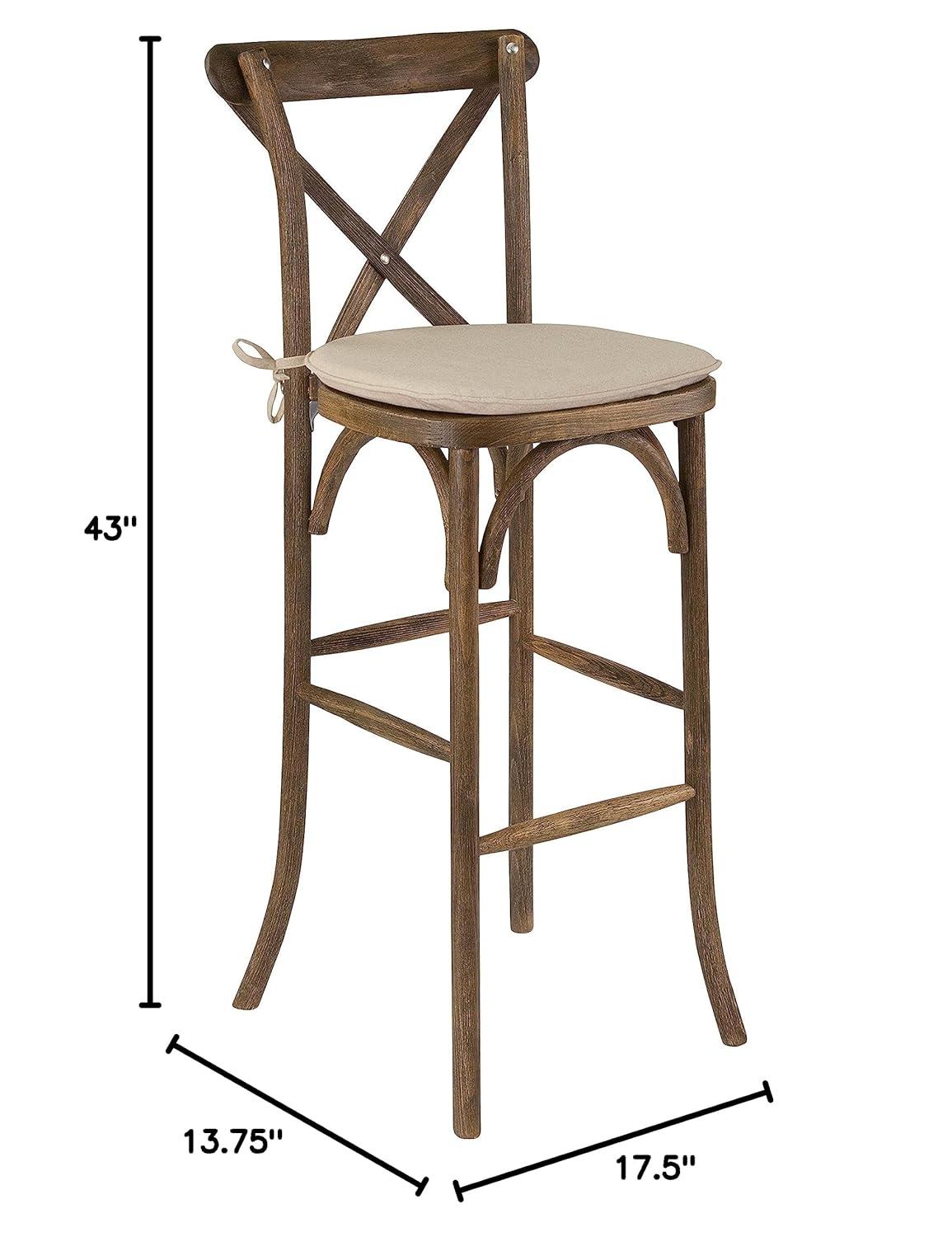 Flash Furniture HERCULES Series Dark Antique Wood Cross Back Barstool with Cushion