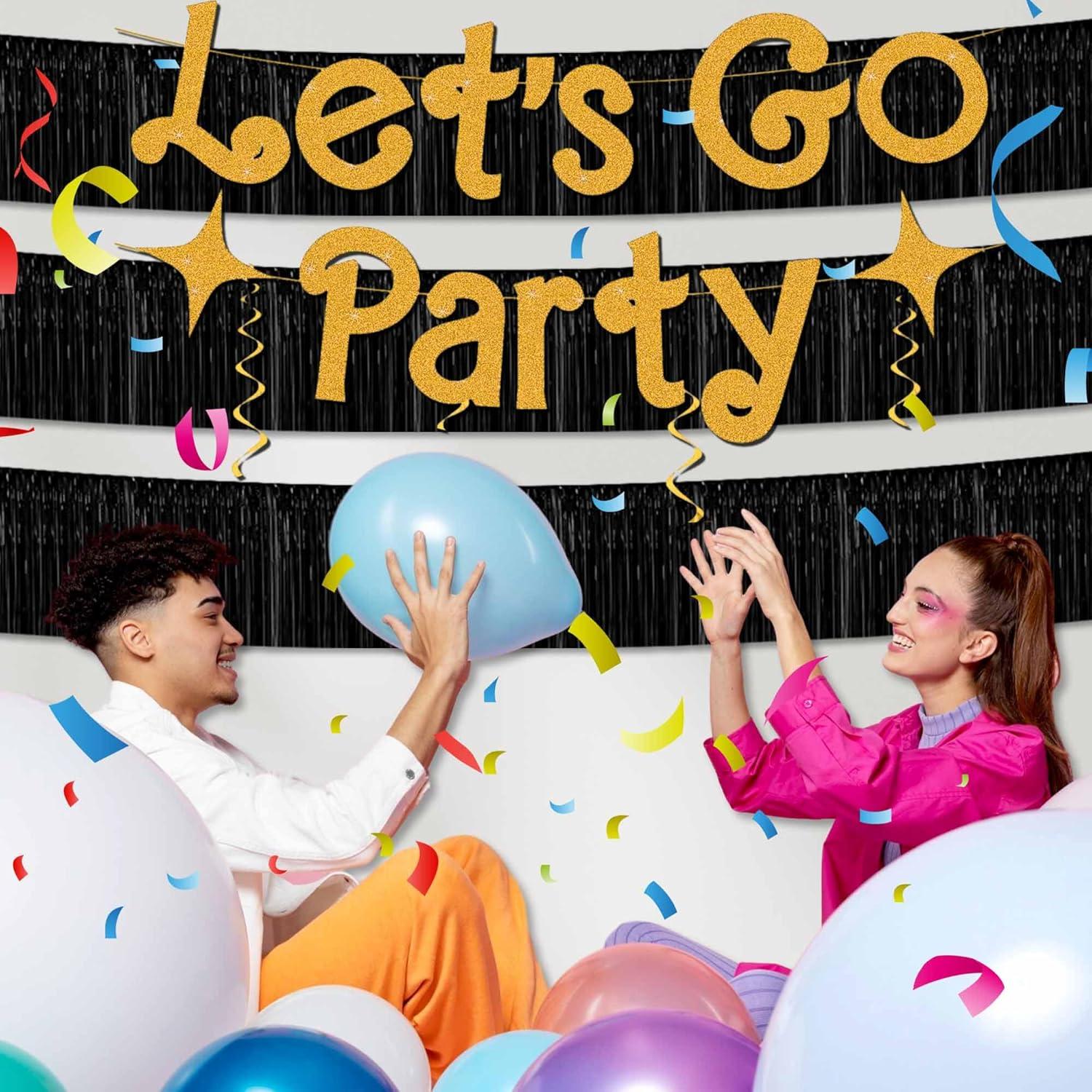 6 Pack 10 Feet Metallic Foil Fringe Garland Tinsel Streamers, Boriyuan Wall Hanging Fringe Backdrop Banner for Parade Floats, Wedding, Birthday, Christmas, New Year Party Decorations (Black)