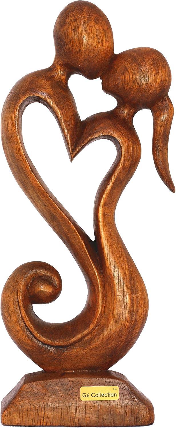 Hand Carved 12" Suar Wood Eternal Love Sculpture