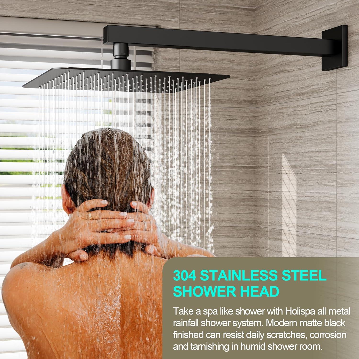 Shower Faucet Set 12" Matte Black Shower Head And Handle Set Rainfall Shower System with Square Rain Shower Head and High Pressure Handheld Spray