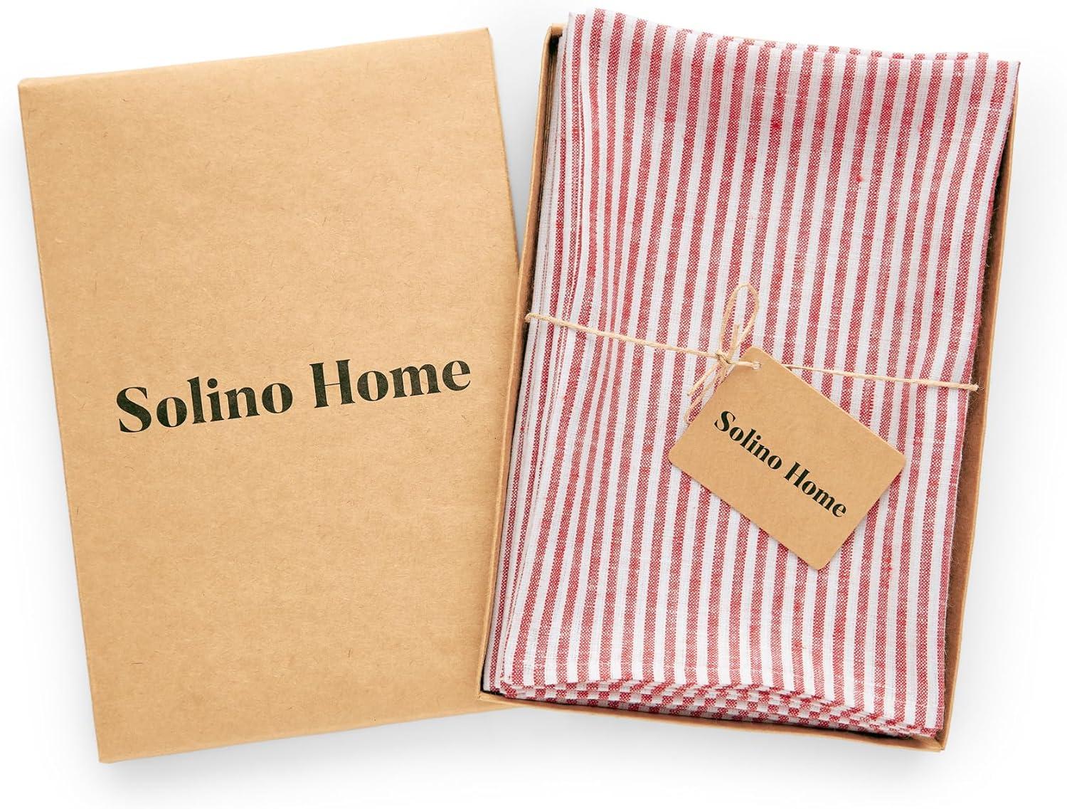 Solino Home Narrow Stripe - 100% Pure Linen Dinner Napkins (Set of 4)