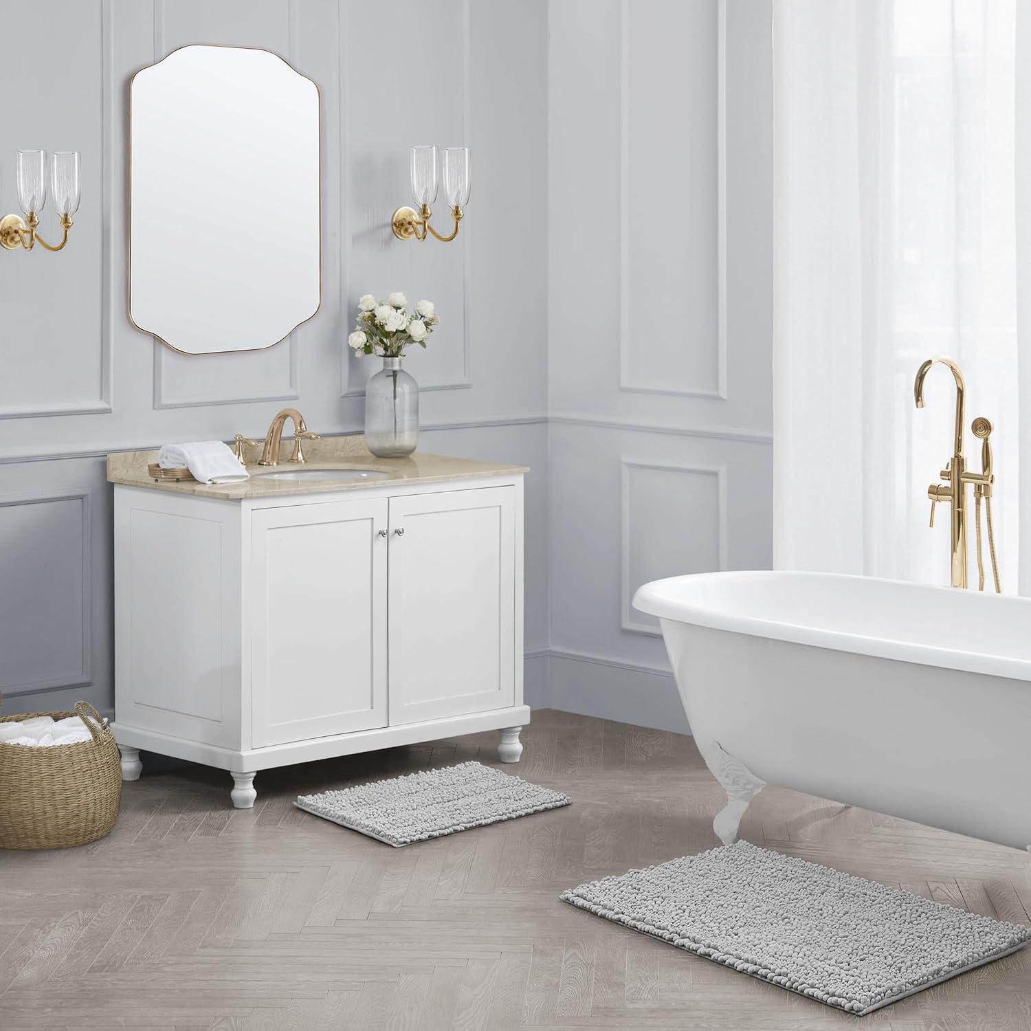 Laura Ashley – Astor Chenille Bath Mats | Set of 2| 100% Polyester | Premium Bathroom Décor | Machine Washable | TPR Backing | Measures 17” x 24” and 20” x 34” | Light Grey