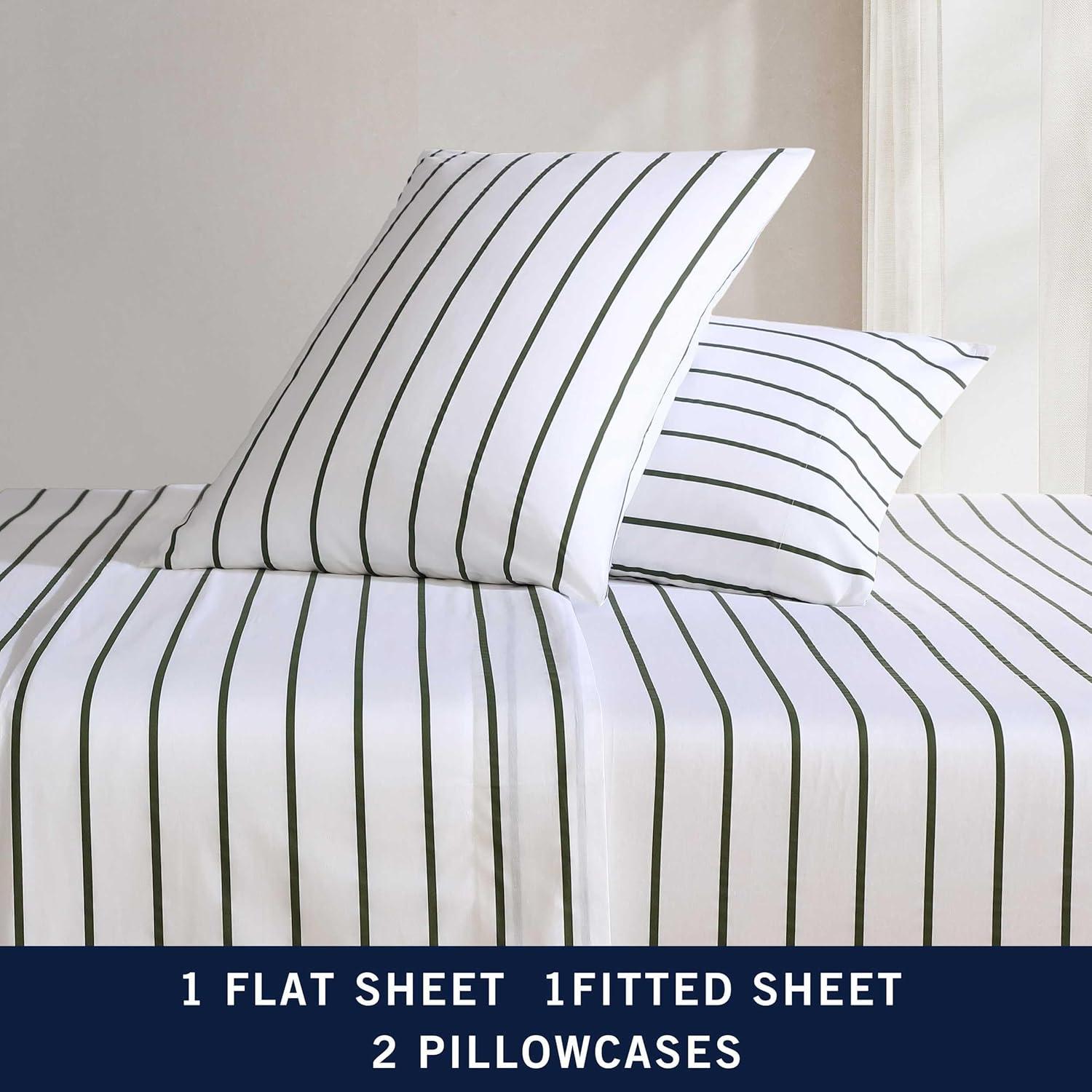 Twin XL Cotton Percale Striped Sheet Set in Sable Heather