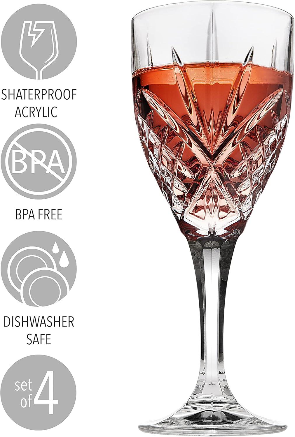 Godinger Wine Glasses, Stemmed Wine Glasses, Red Wine Glasses, Shatterproof and Reusable, BPA Free Acrylic - Dublin Collection, Set of 4
