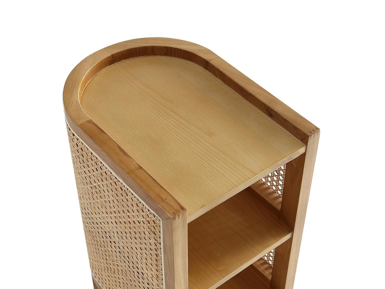 Set of 2 Versailles End Tables Natural - Manhattan Comfort: Boho Ash Wood, Half Moon, Fixed Shelves