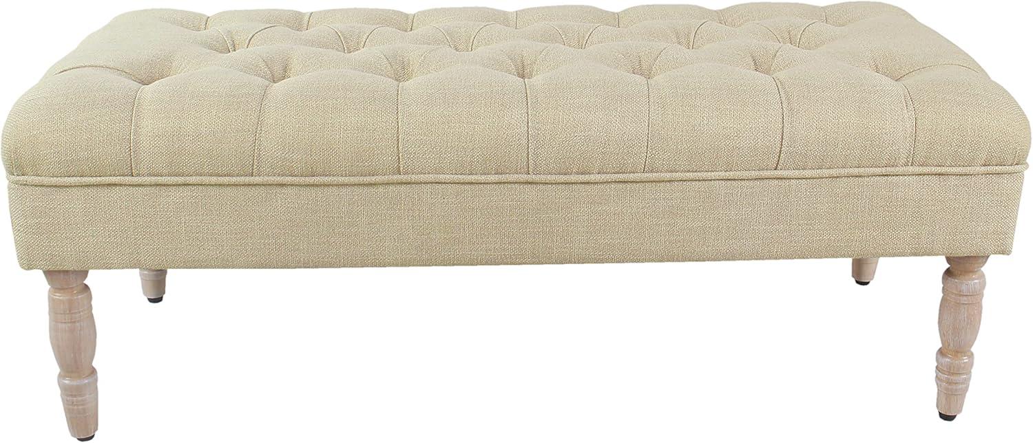 Versatile Cream Woven Tufted Bench with Natural Wood Legs