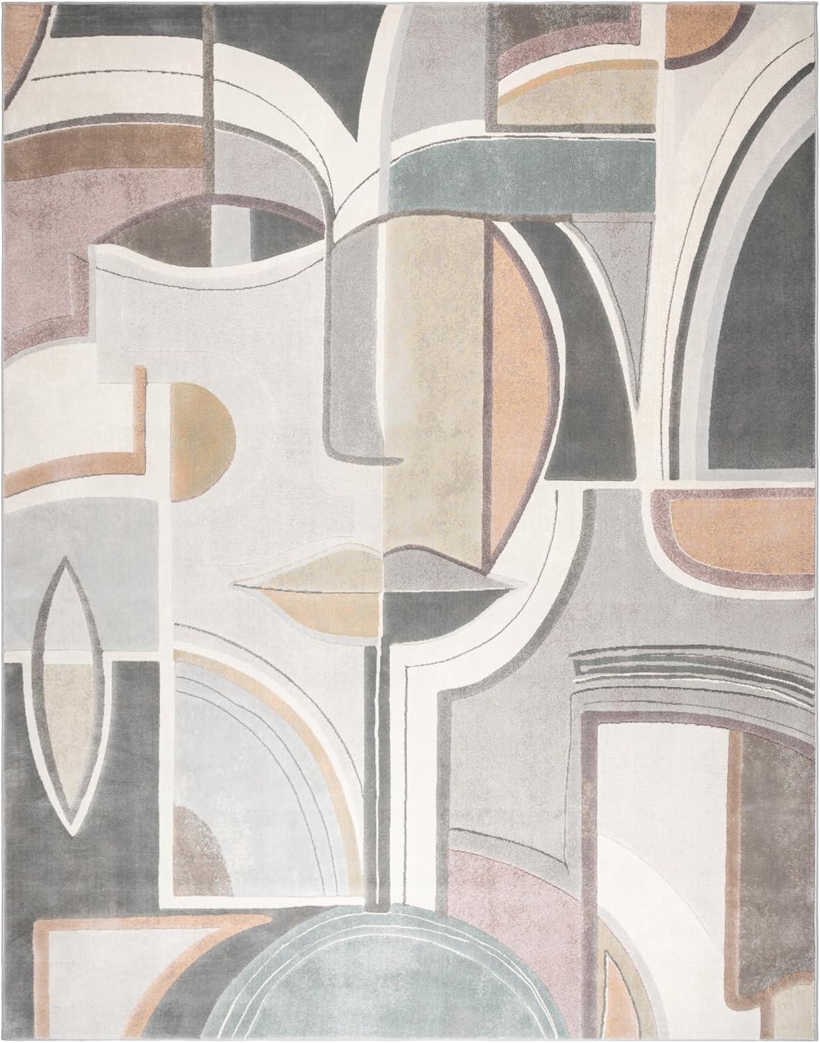 Gertmenian Blayne Mondrian Modern Cubist Ivory/Gray/Taupe Polypropylene Area Rug