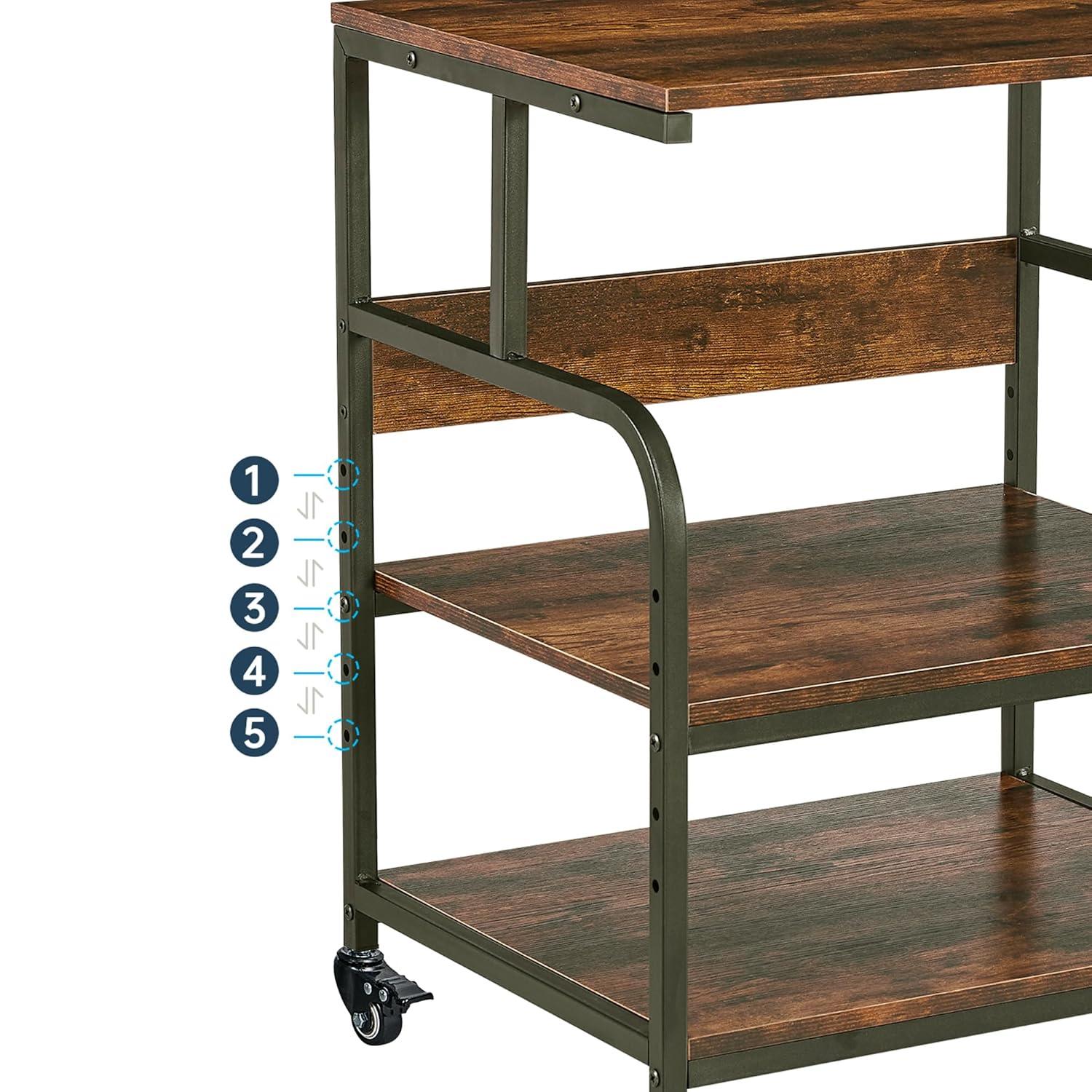 Large Printer Stand with Adjustable Storage Shelf, 3 Tier Printer Cart with Wheels for Home Office Organization, Rolling Table Stand for Heat Press Mini Fridge, Industrial Style