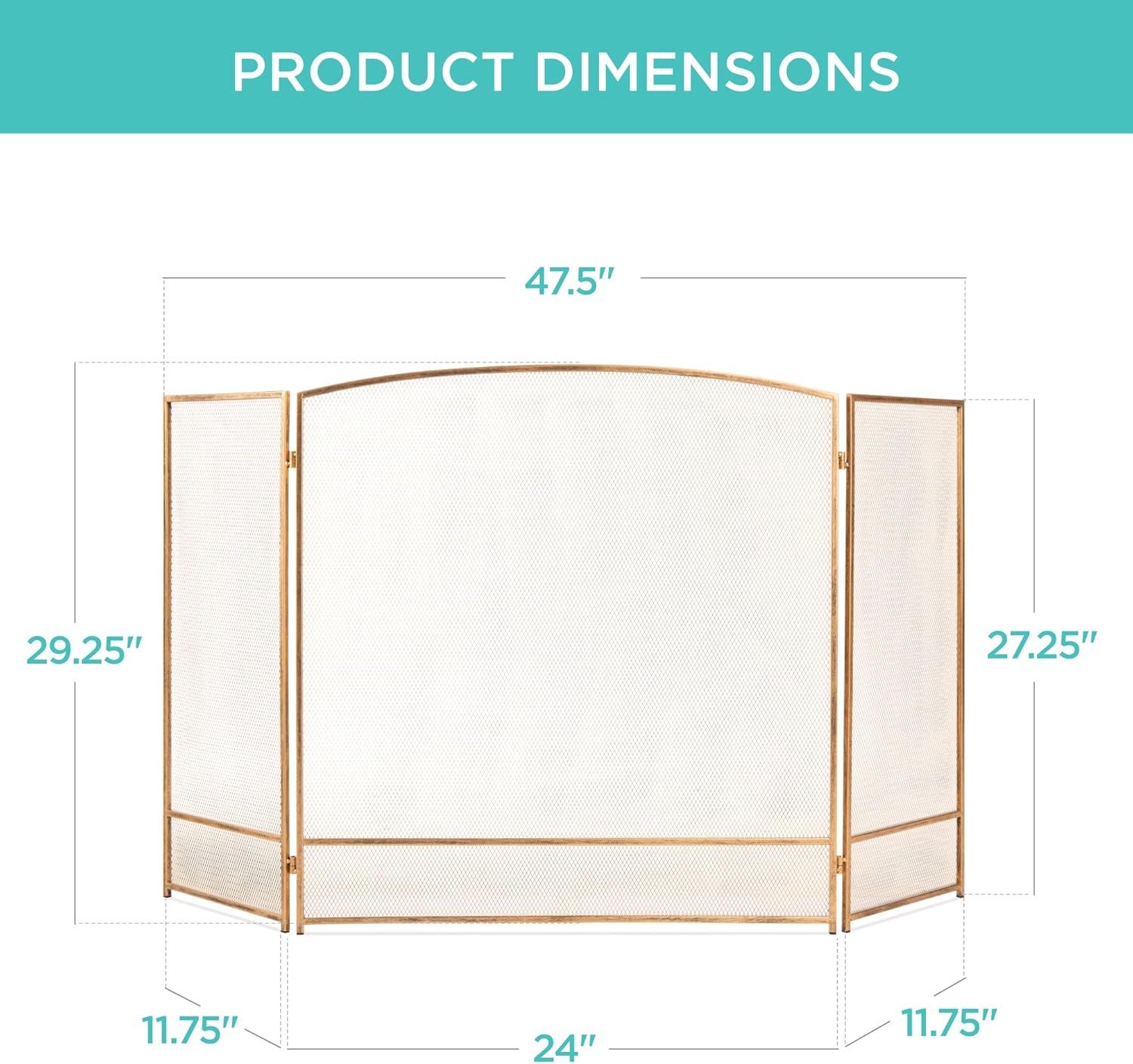 Best Choice Products 47.5x27.25in 3-Panel Steel Mesh Fireplace Screen, Spark Guard w/ Rustic Worn Finish - Antique Gold