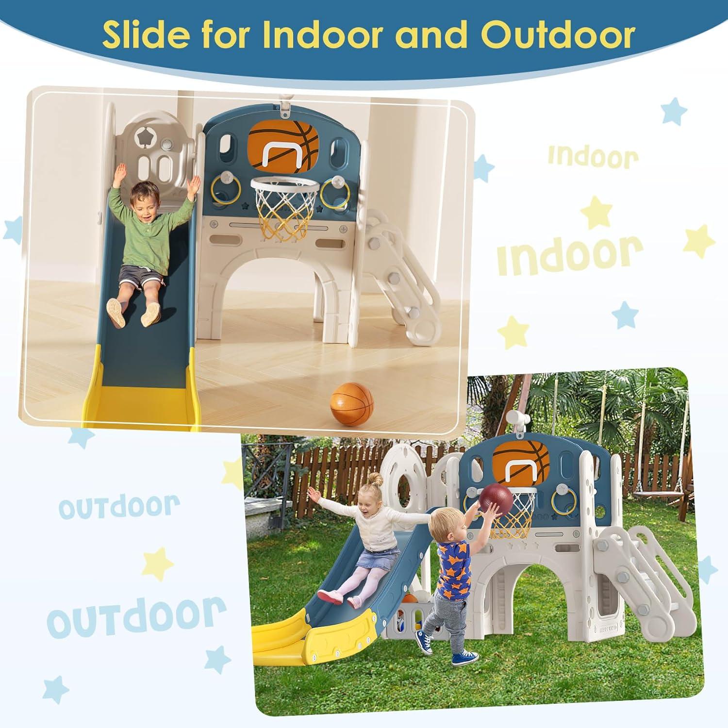 9-in-1 Toddler Playset with Slide, Basketball Hoop, and Telescope