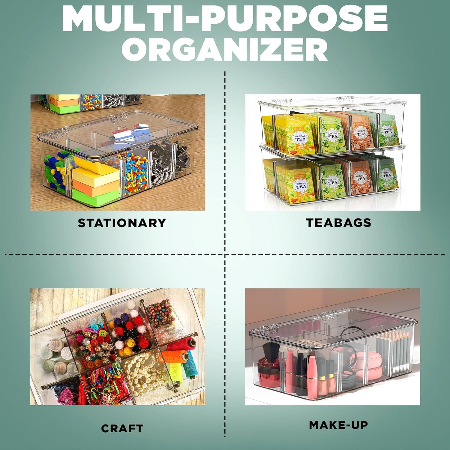 Utopia Home 2 Pack Tea Bag Organizer - Stackable Tea Bag Storage Organizer with Lid - Tea bag holder For Kitchen Organizers and Storage, Multi-Functional Kitchen Organizer, Home organizer (Clear)