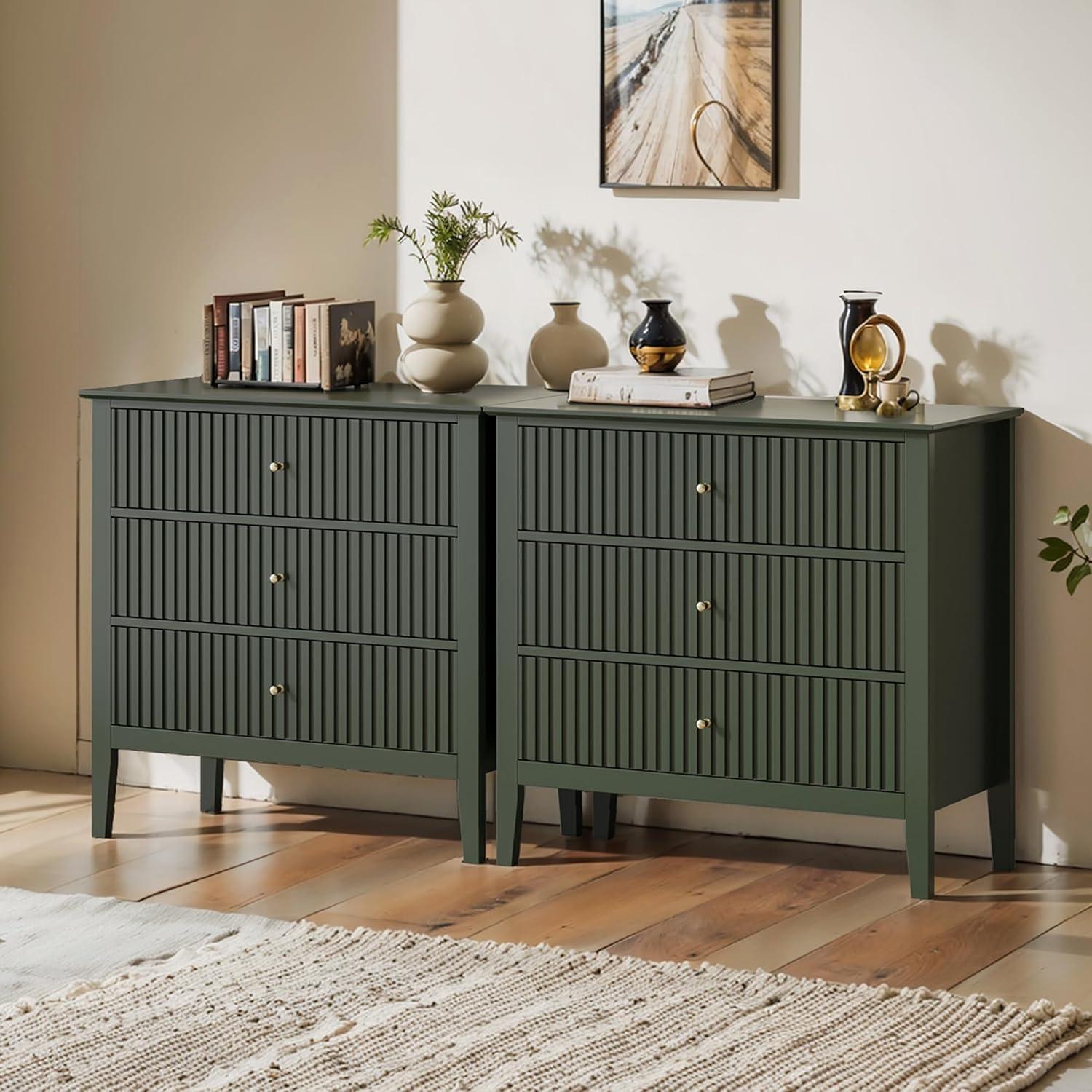 Green Painted Wood 3-Drawer Modern Dresser