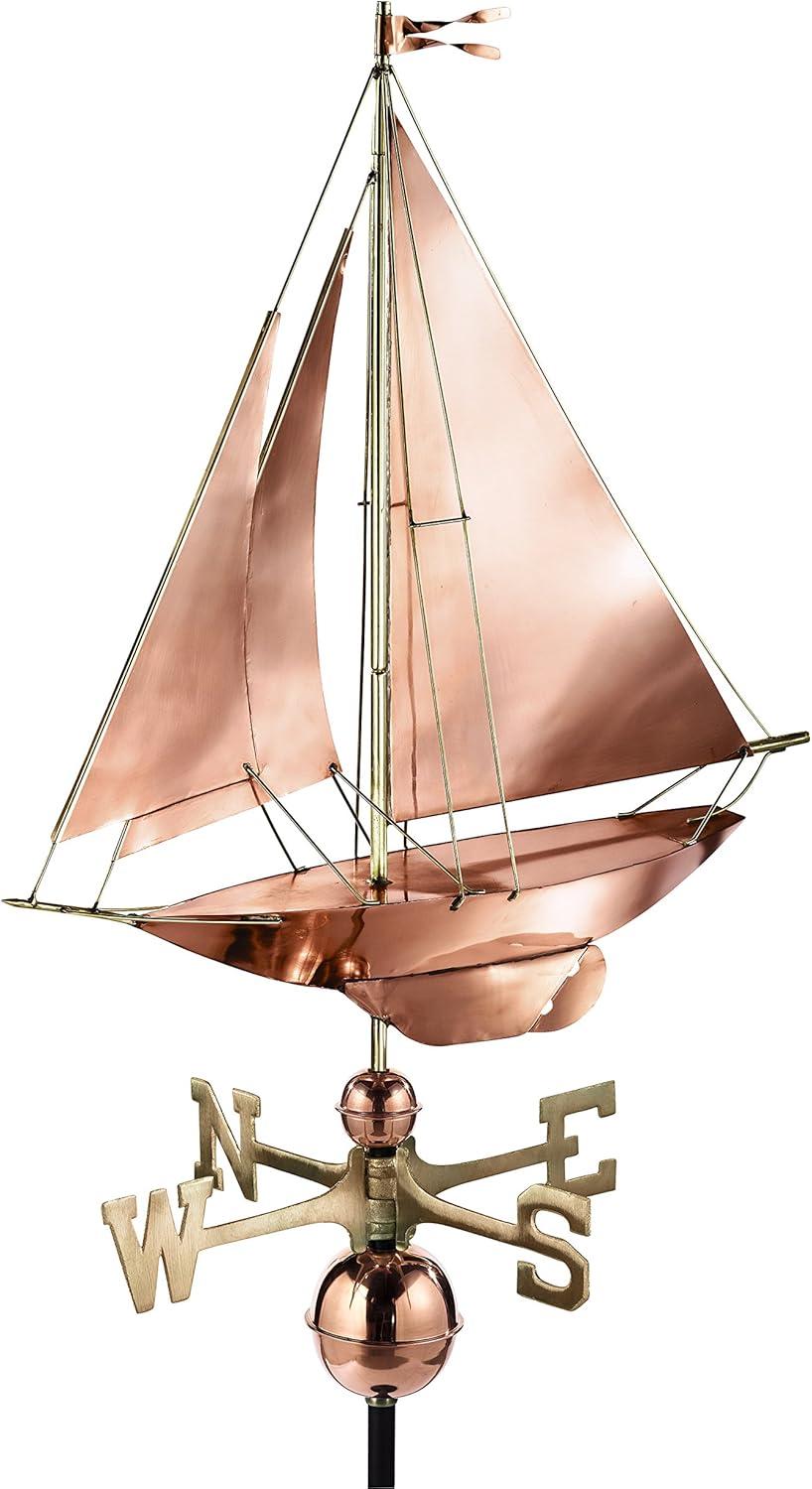 Copper Nautical Sailboat Weathervane with Brass Accents