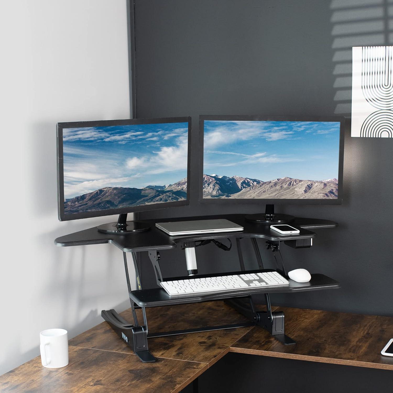 VIVO 43" Black Electric Adjustable Corner Desk Riser with USB