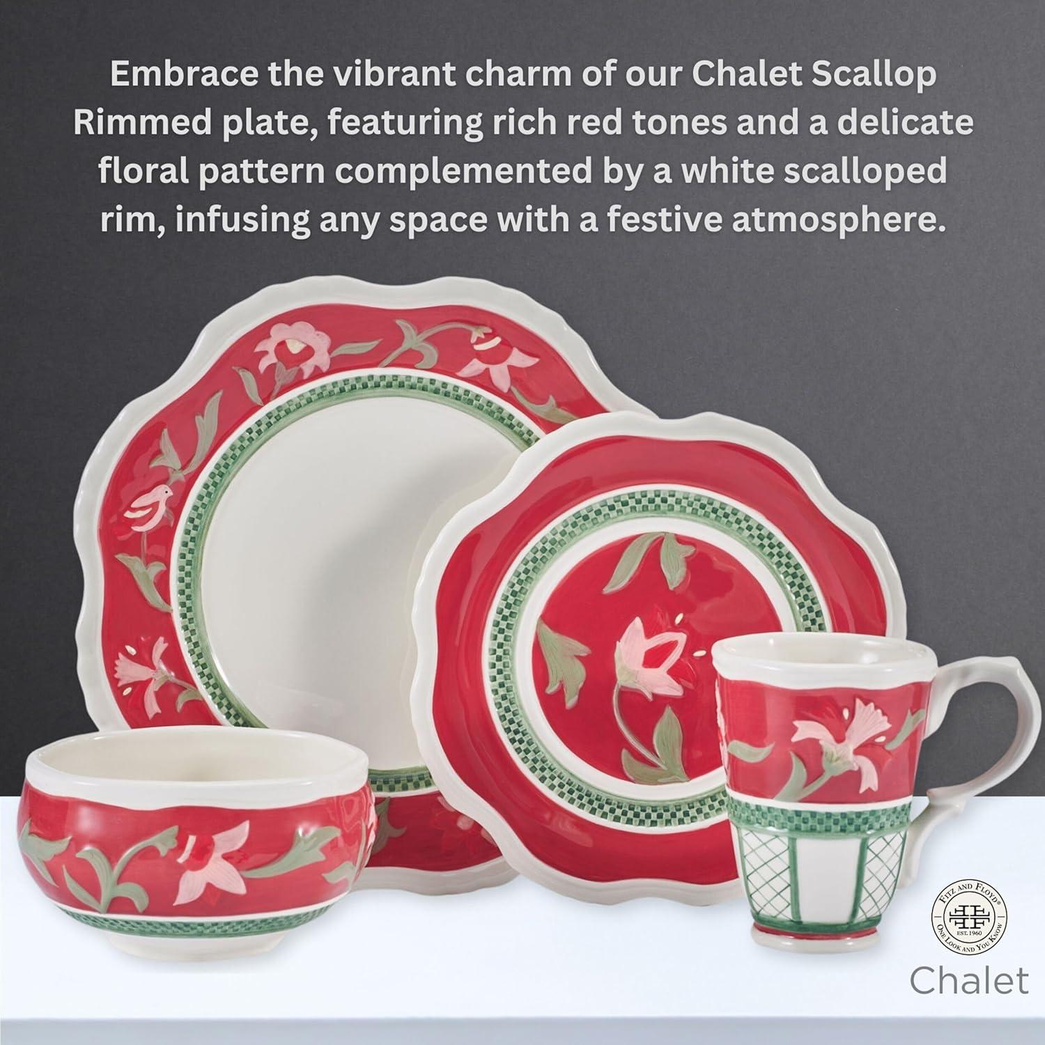 Red and Green Floral Ceramic 16-Piece Dinnerware Set