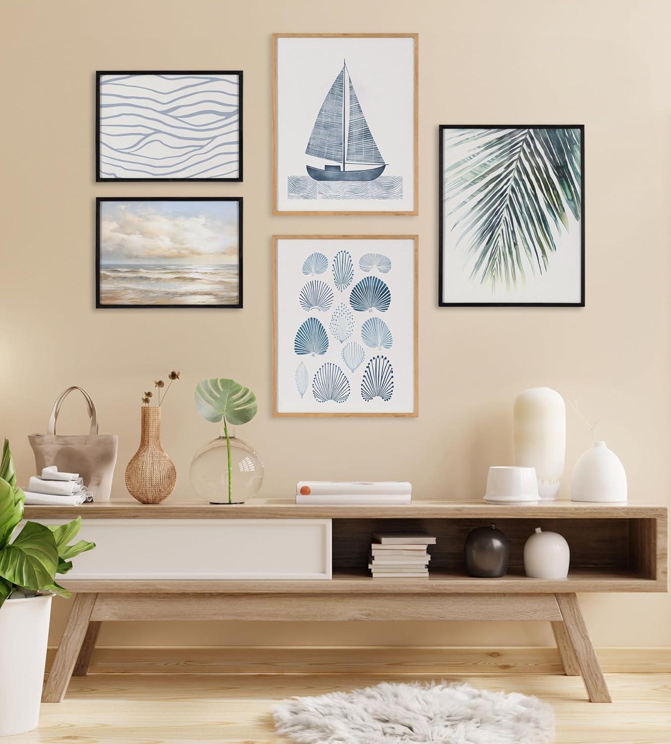 Nautical Blue Sailboat Framed Wall Art with Gold Frame, 16x20