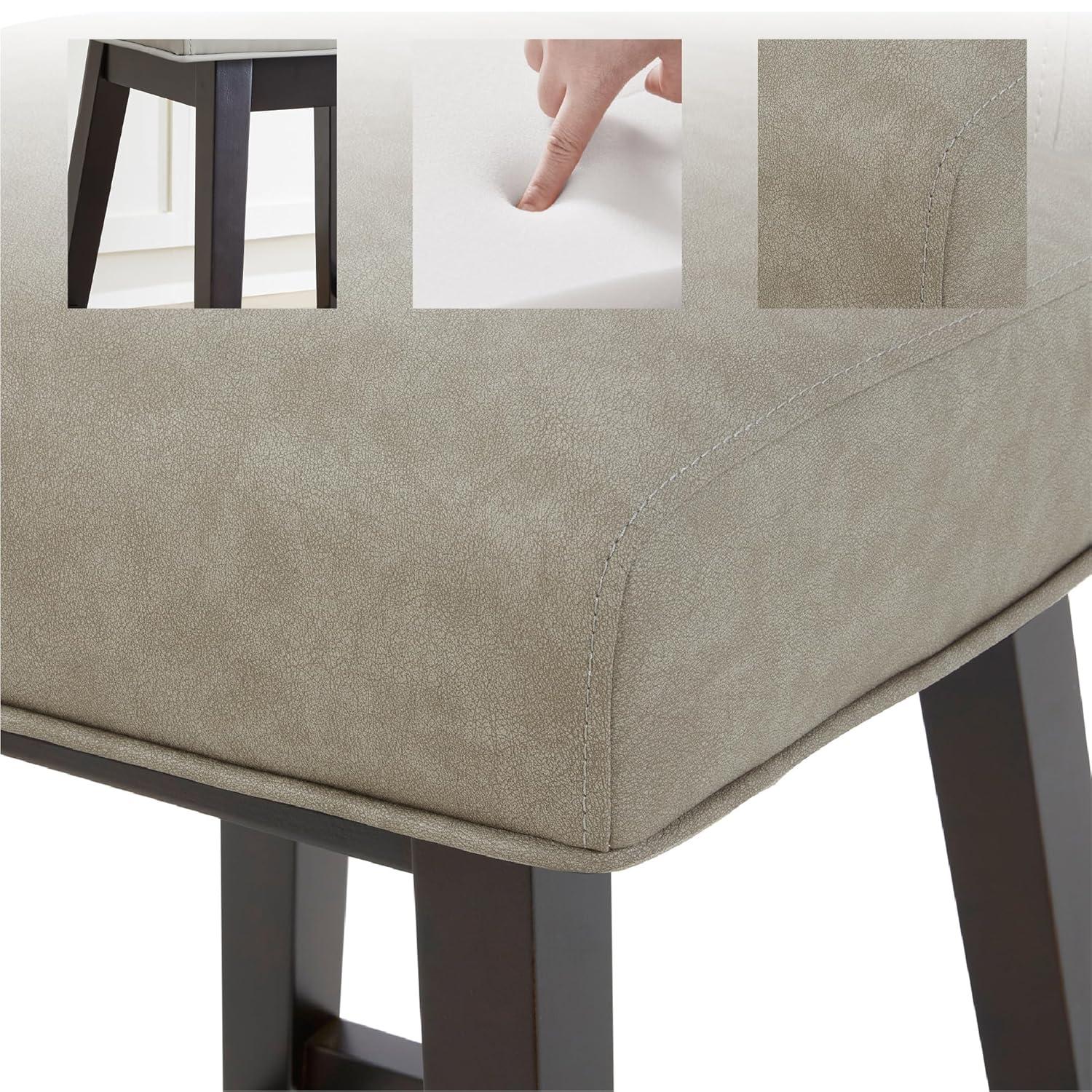 CHITA 26 in Upholstered Swivel Counter Bar Stools with Back&Wood Legs Set of 2, Faux Leather in Creamy Gray
