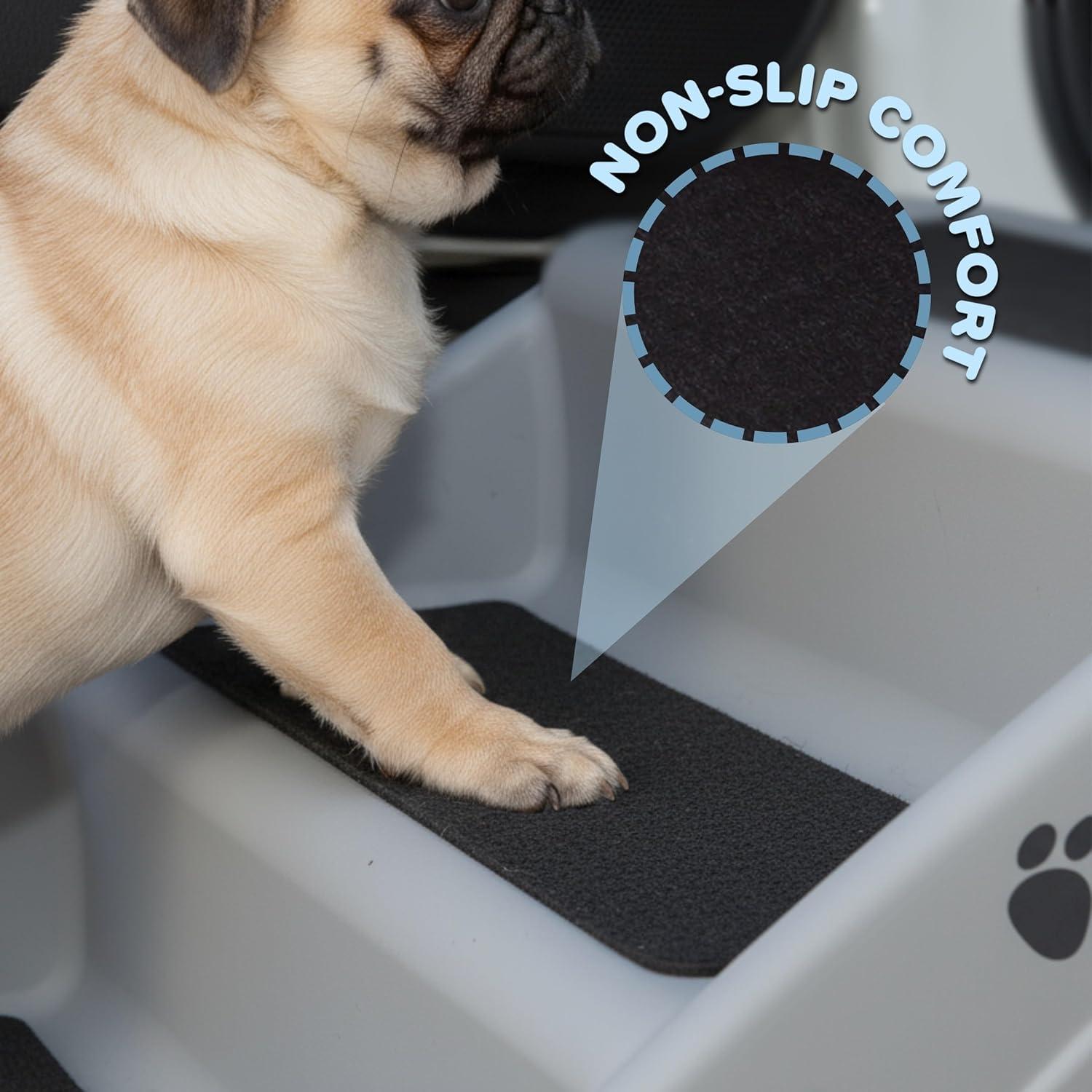 Folding Plastic Pet Stairs Durable Indoor or Outdoor 4 Step Design With Built-in Safety Features For Dogs Cats Home Travel by PETMAKER – Gray