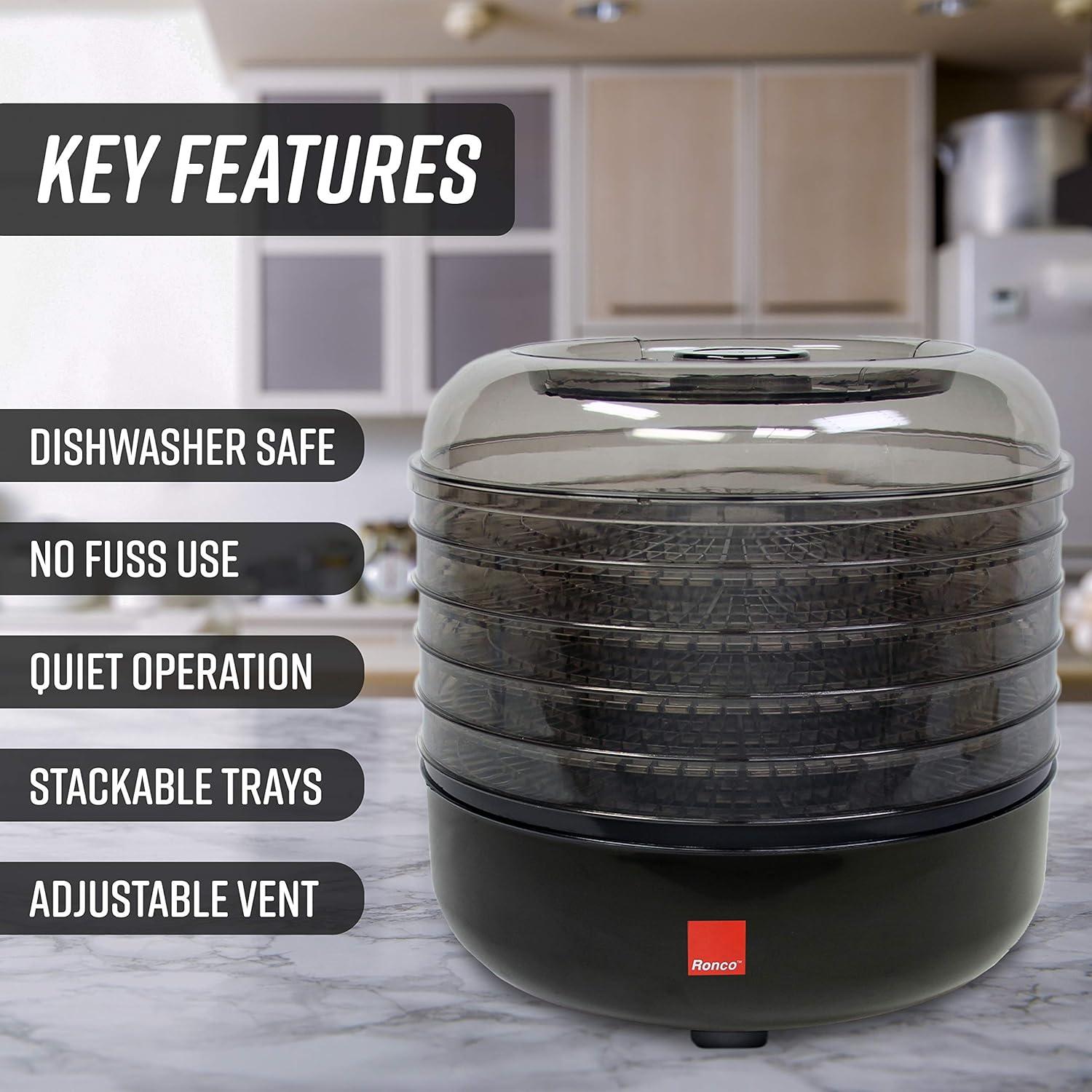 Ronco Beef Jerky Machine with 5 Stackable Trays, Easy-to-Use Dehydrator and Food Preserver Black