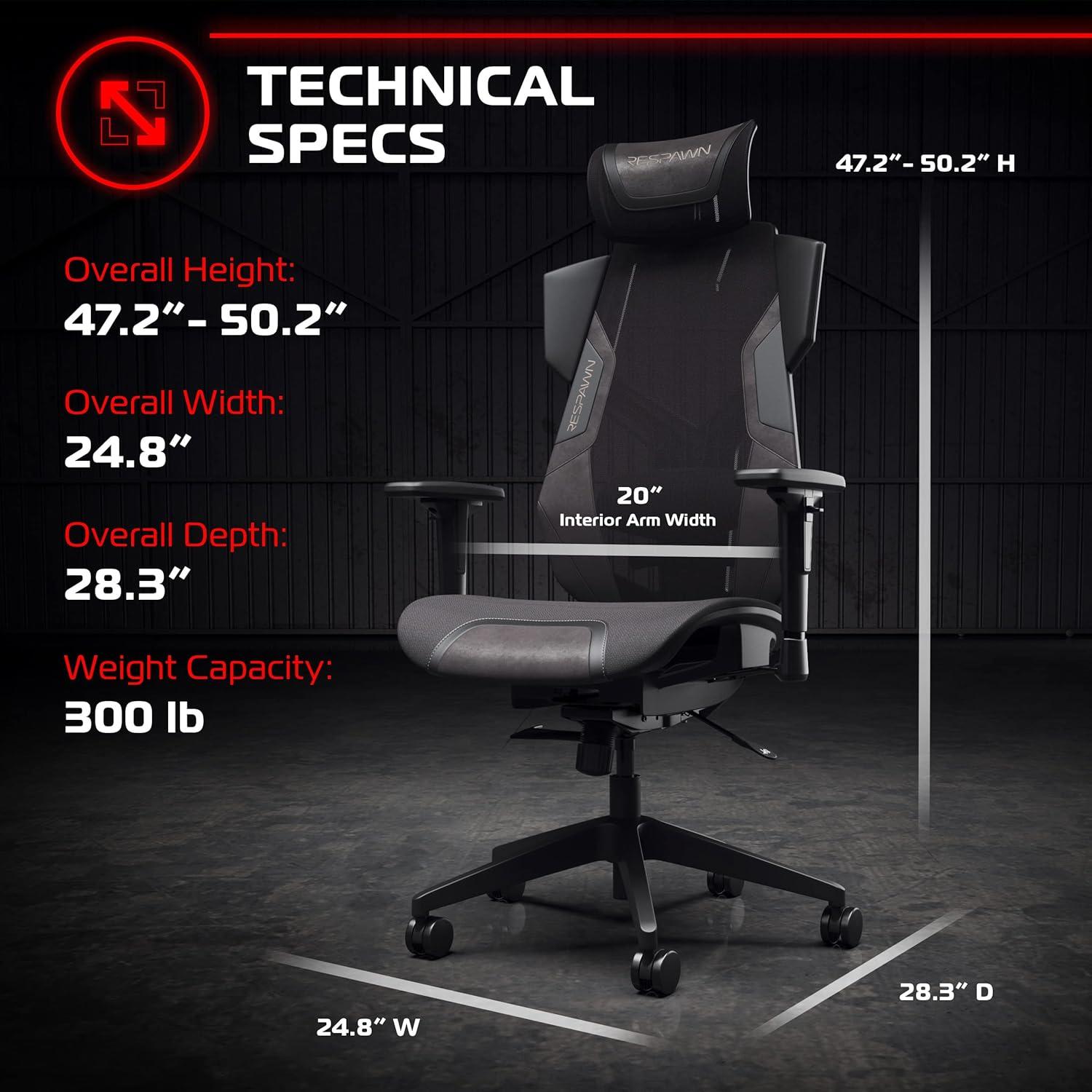 RESPAWN FLEXX Mesh Gaming Chair With Lumbar Support, Ergonomic Gaming Chair with Recline/Tilt Tension Controls, Adjustable Arms, 300lb Max Weight With Wheels for Computer/Desk/Office