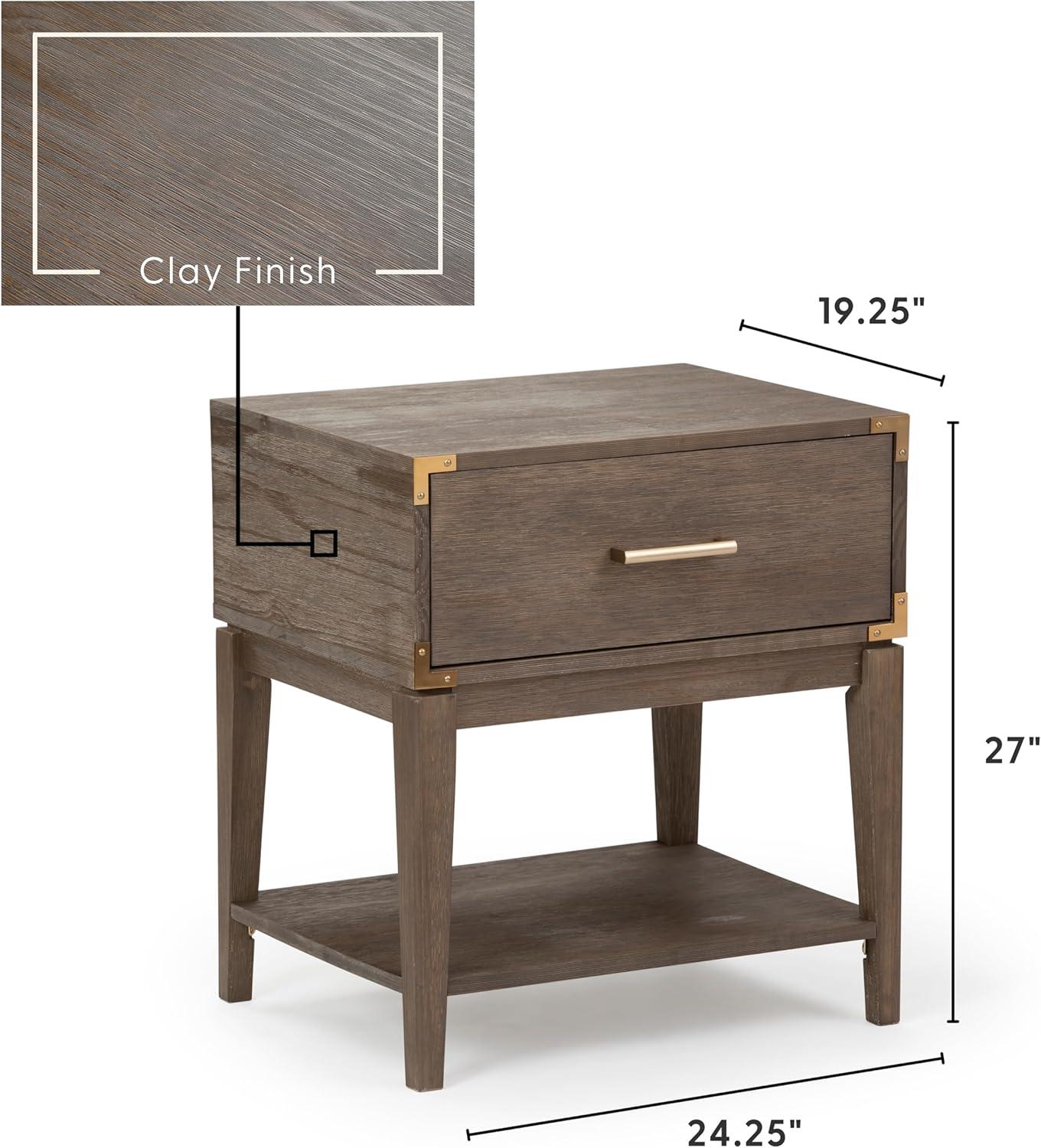 Plank+Beam Solid Wood Nightstand with 1 Drawer, Contemporary Side Table for Bedroom, Clay