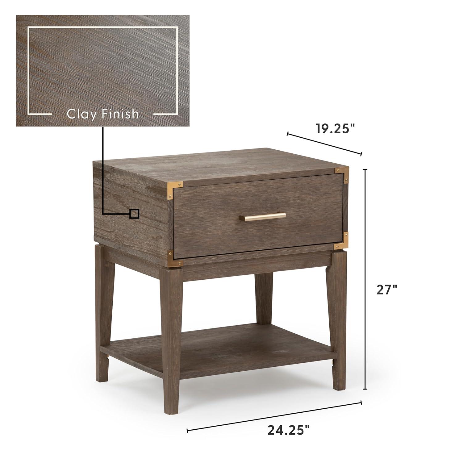 Plank+Beam Solid Wood Nightstand with 1 Drawer, Contemporary Side Table for Bedroom, Clay