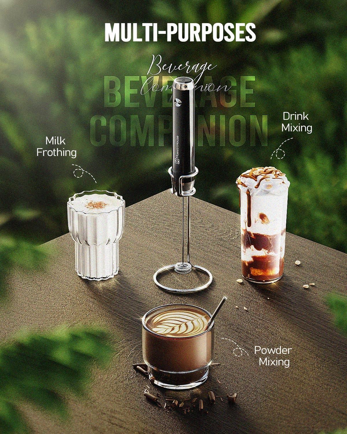 MASTER CRAFT WINDOW AND DOOR Rechargeable Milk Frother With Stand, Handheld Electric Foam Maker Waterproof Detachable Stainless Steel Whisk Drink Mixer Foamer For Lattes, Cappuccino