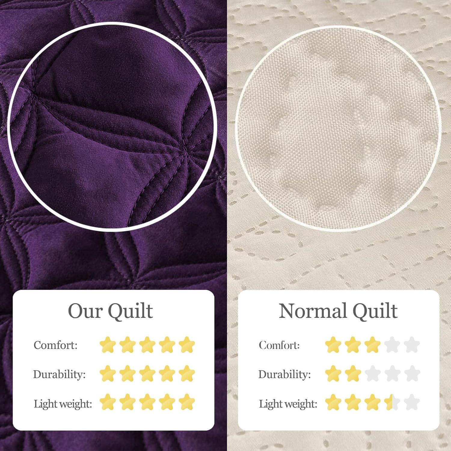 Exclusivo Mezcla Queen Quilt Bedding Set, Lightweight Soft Purple Queen Bedspreads Coverlets with Geometric Stitched Pattern