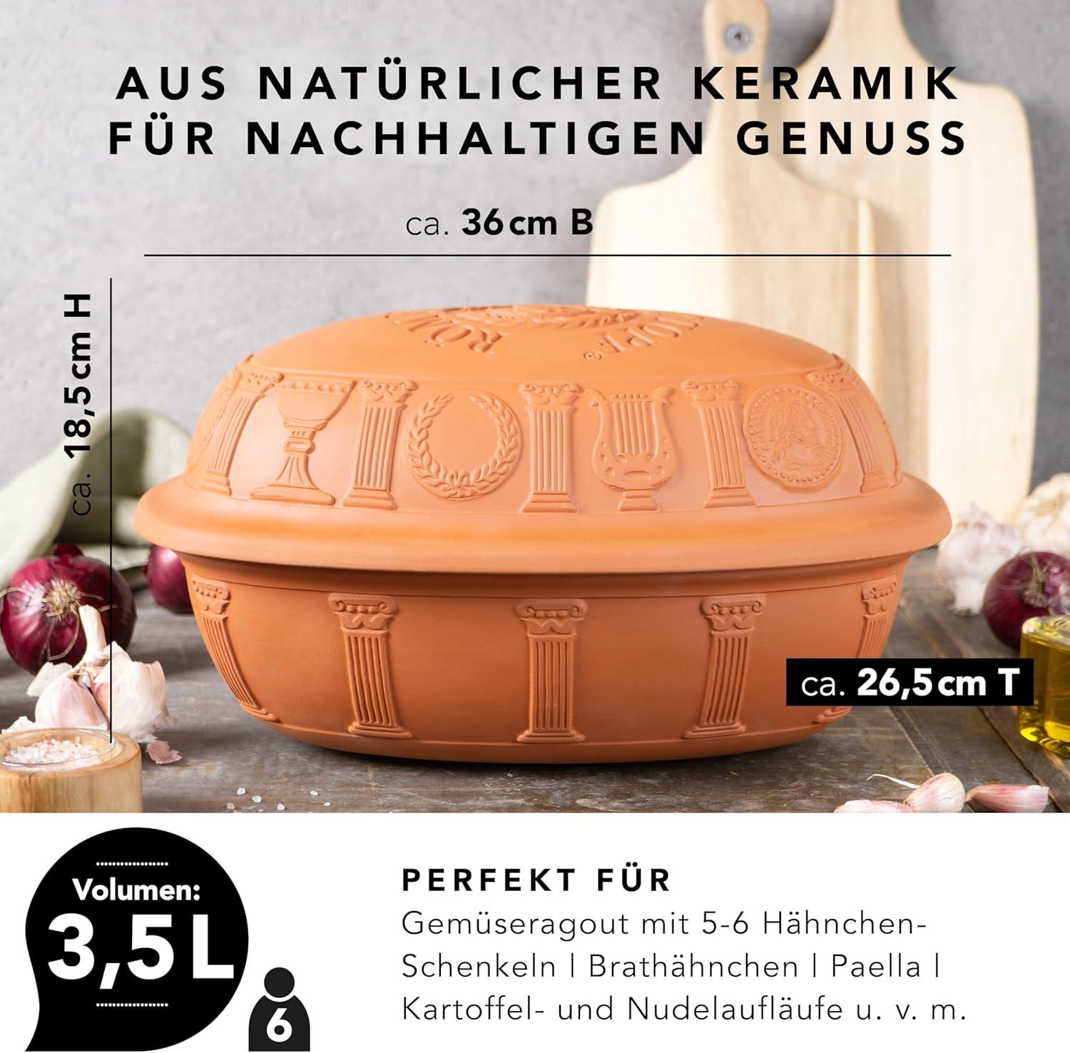 Romertopf 14005 Clay Roaster | 40 Years Anniversary Edition | Non-Stick Dutch Oven | Healthy Clay Pot Cooking | Clay Baker | Versatile Cooking Vessel - 3.7 Quarts (3.5 Liters) for up to 6 people