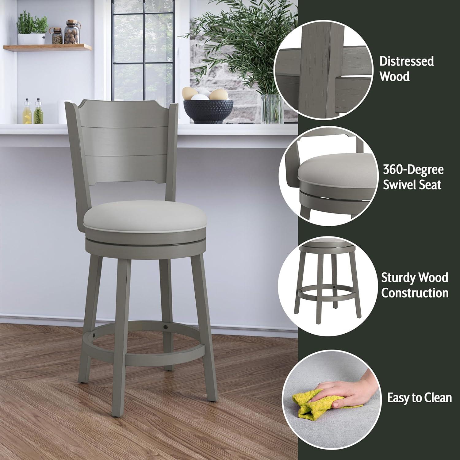 Hillsdale Furniture Clarion Wood Counter Height Swivel Stool, Distressed Gray