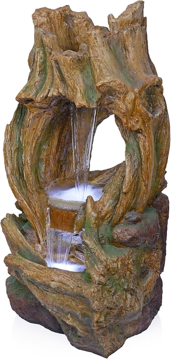 40" Brown Polyresin Tree Trunk Fountain with LED Lights