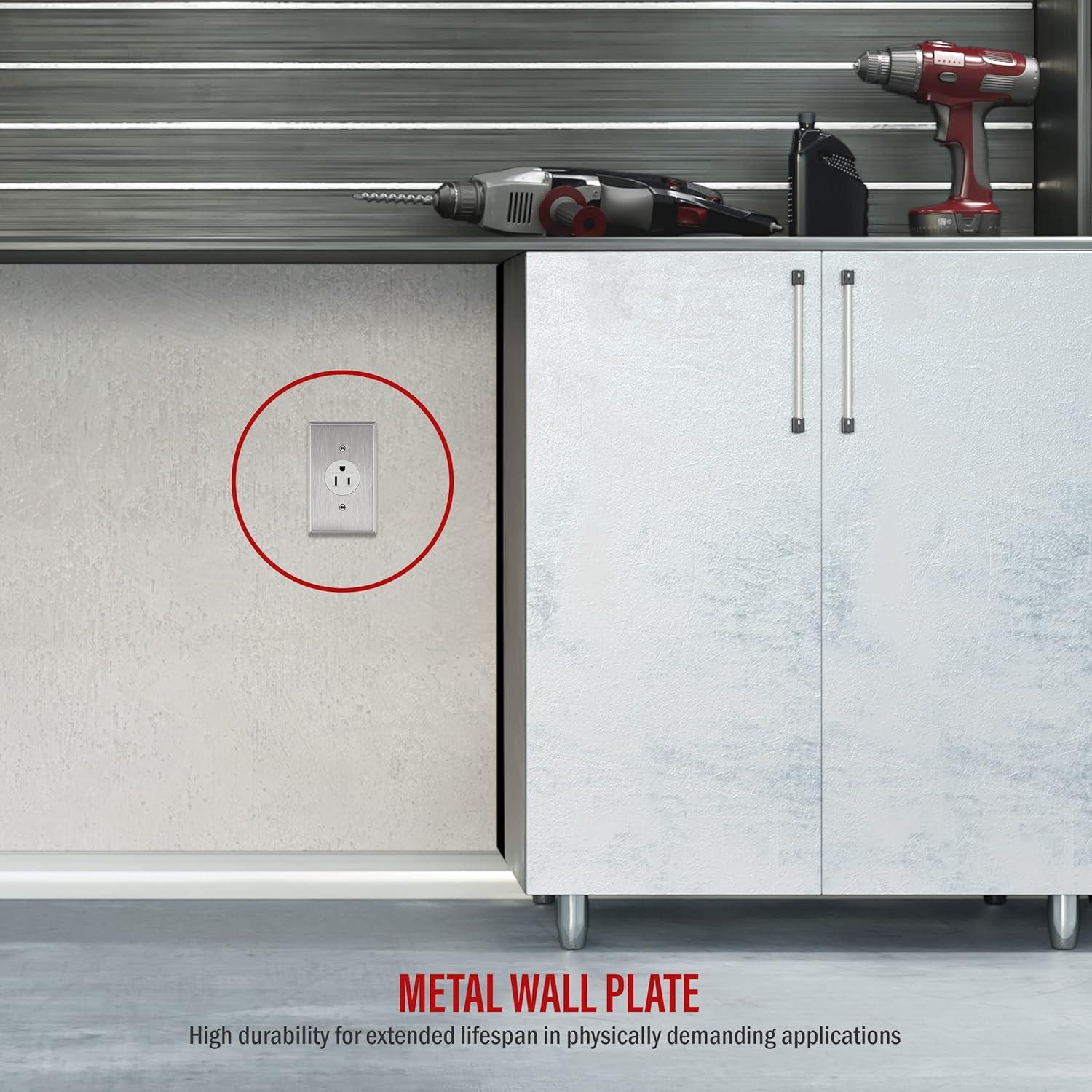 ENERLITES 1.406" Hole Single Receptacle Outlet Metal Wall Plate, Corrosive Resistant, Over Size 1-Gang 5.5" x 3.5", 7751O, 430 Stainless Steel, UL Listed, Silver