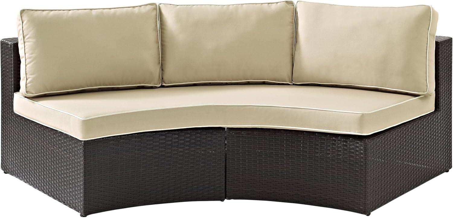 Catalina Outdoor Wicker Round Sectional Sofa  - Sand - Crosley