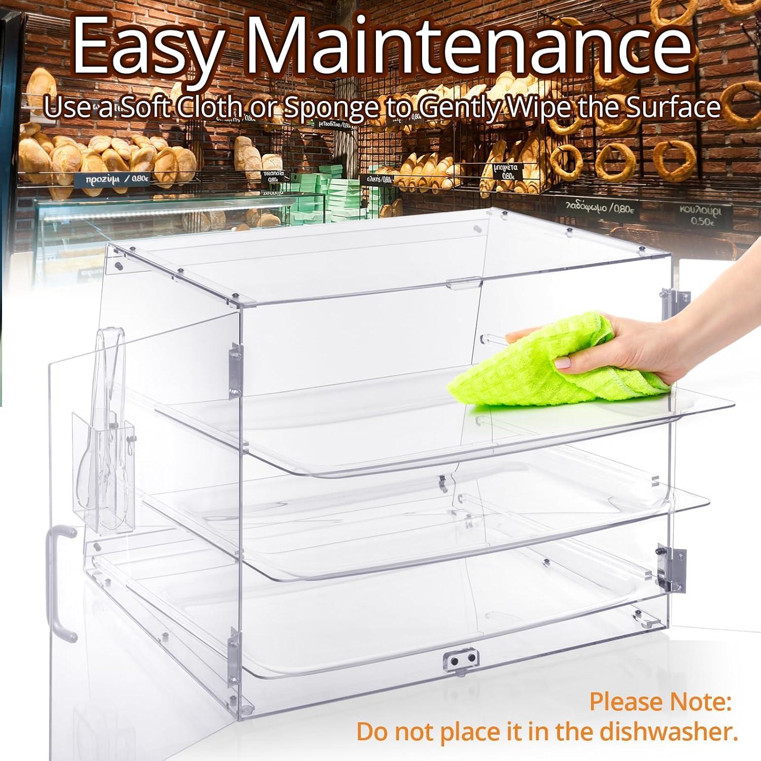 Clear Acrylic 3-Tier Countertop Bakery Display Case with Removable Trays