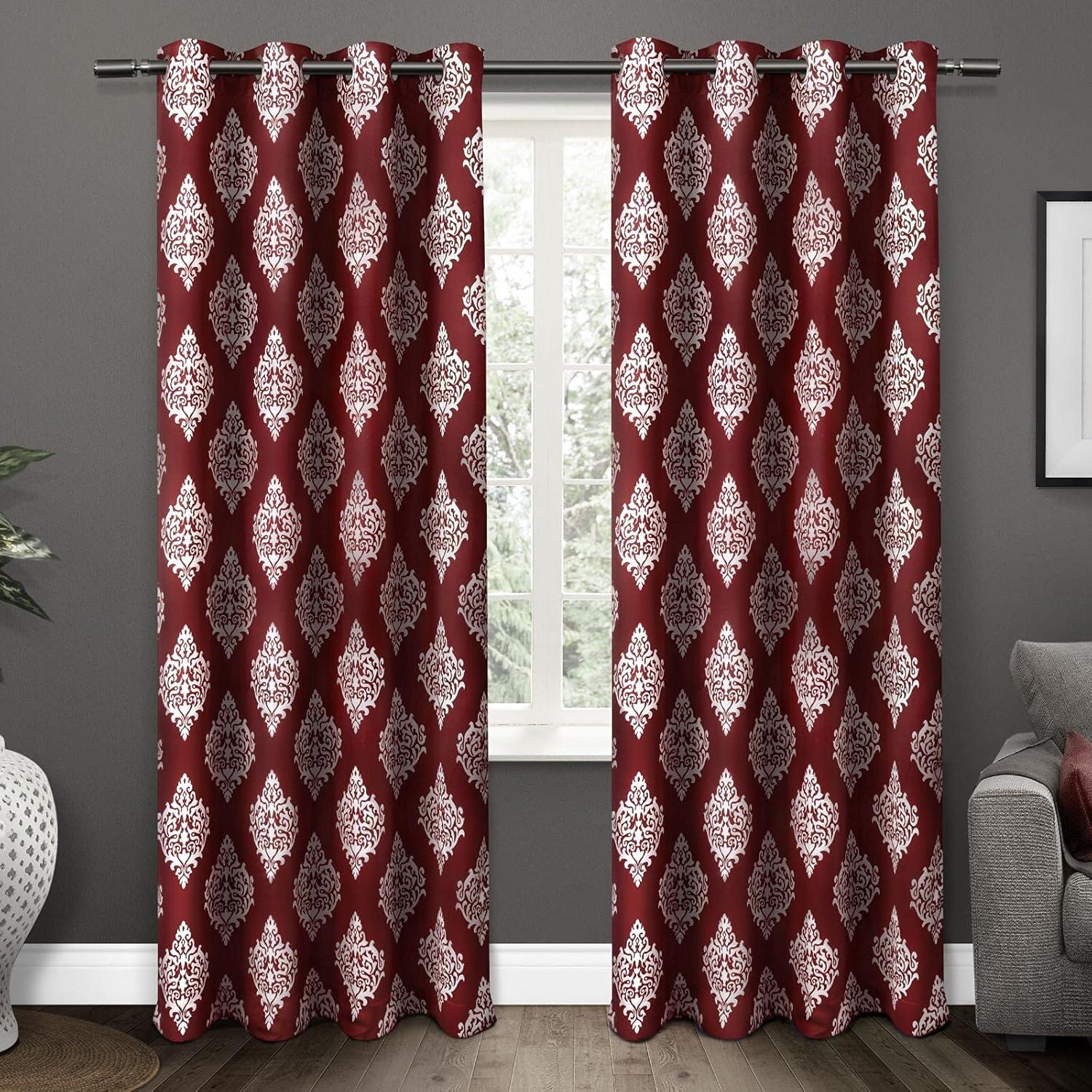 Set of 2 84"x52" Medallion Blackout Thermal Grommet Top Window Curtain Panels Burgundy: Polyester, Indoor Use