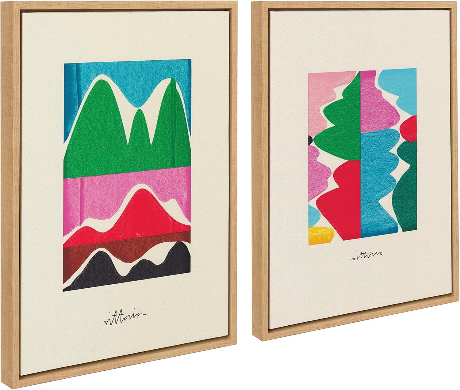 Kate and Laurel Sylvie Beyond Our Wildest Dreams and Remember When People Kissed Framed Canvas Wall Art Set by Amber Vittoria, 2 Piece Set 18x24 Natural, Modern Abstract Colorful Geometric Art Set