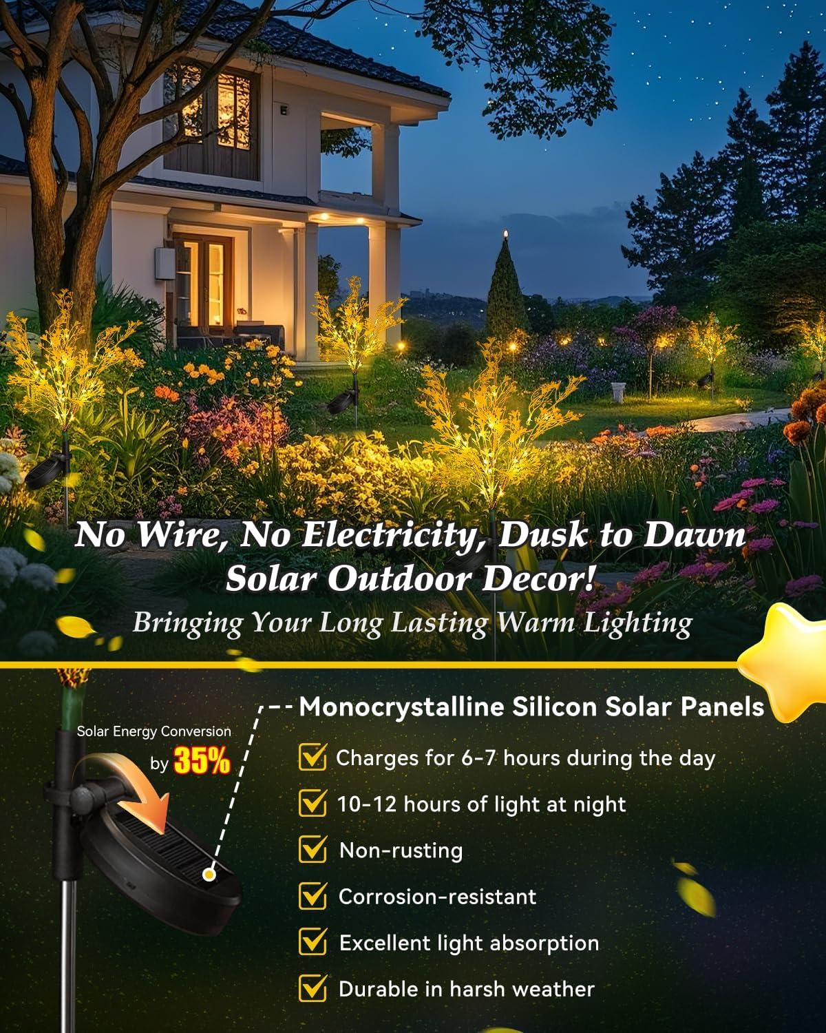 Neporal Garden Solar Lights Outdoor Waterproof IP65 4 Pack, 7-Stems Dusk to Dawn Golden Solar Flowers, Bigger Solar Panel for Garden,Yard, Patio Outdoor Decorative