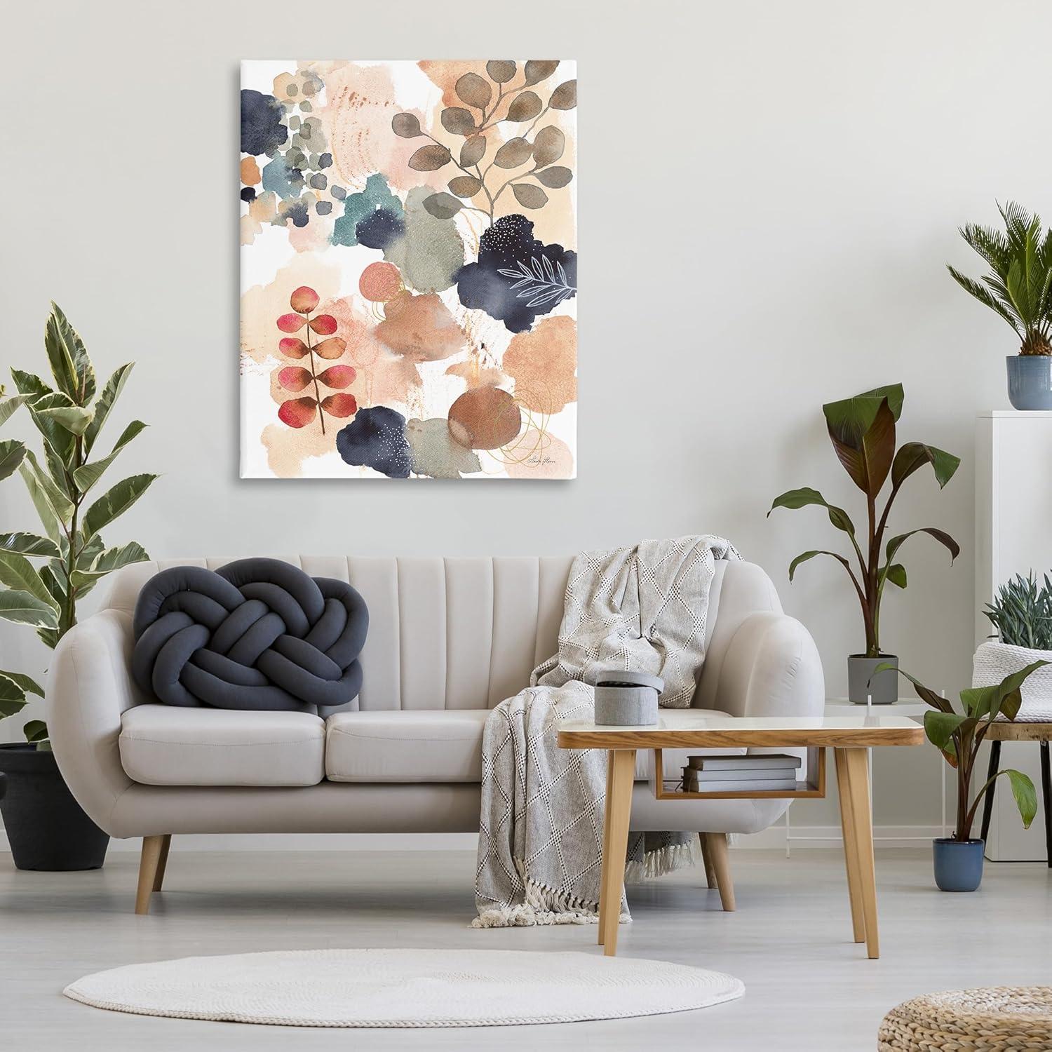 Large Abstract Botanical Collage Canvas Wall Art in Multicolor