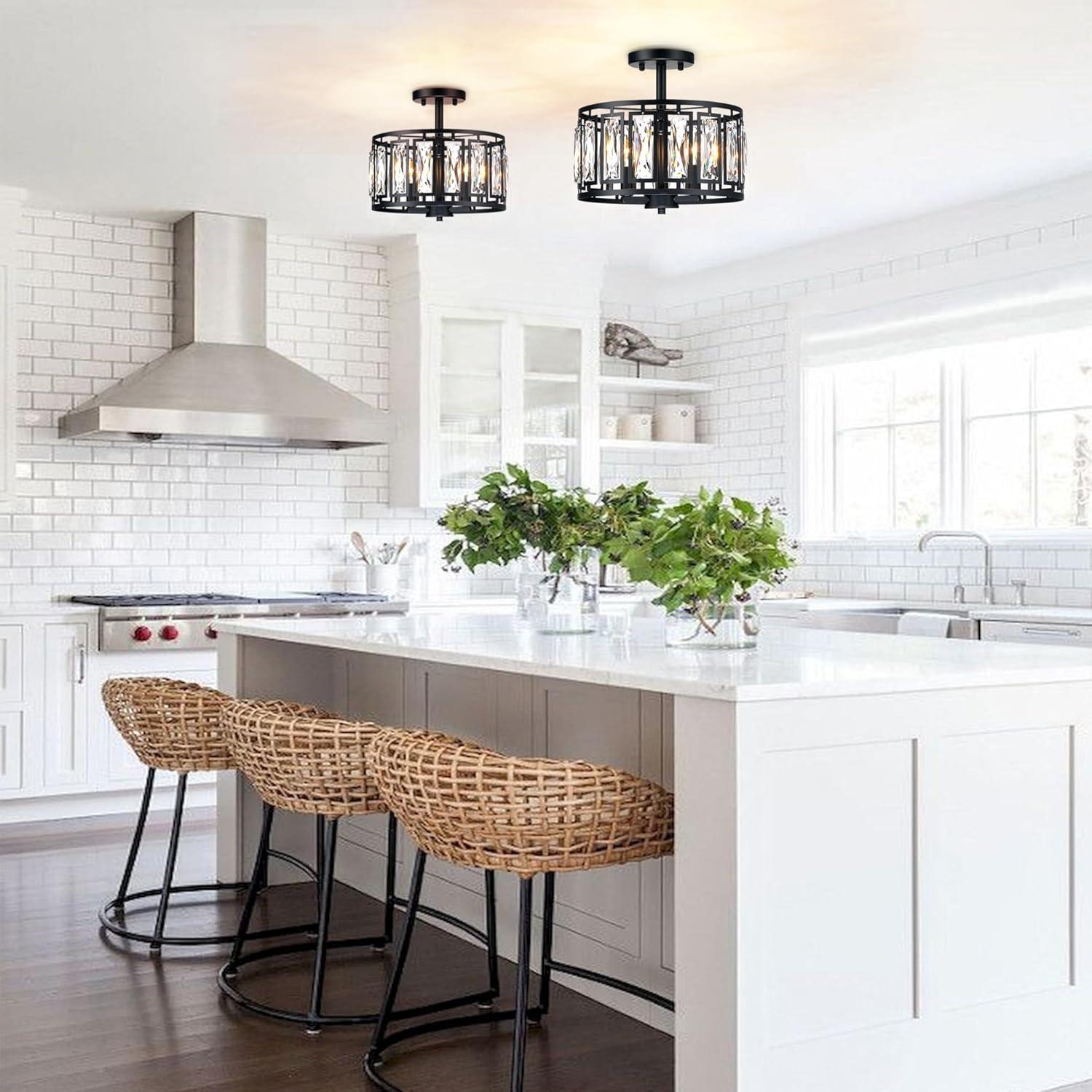 Mercer41 Kyersten 12" 3-Light Crystal Semi Flush Mount