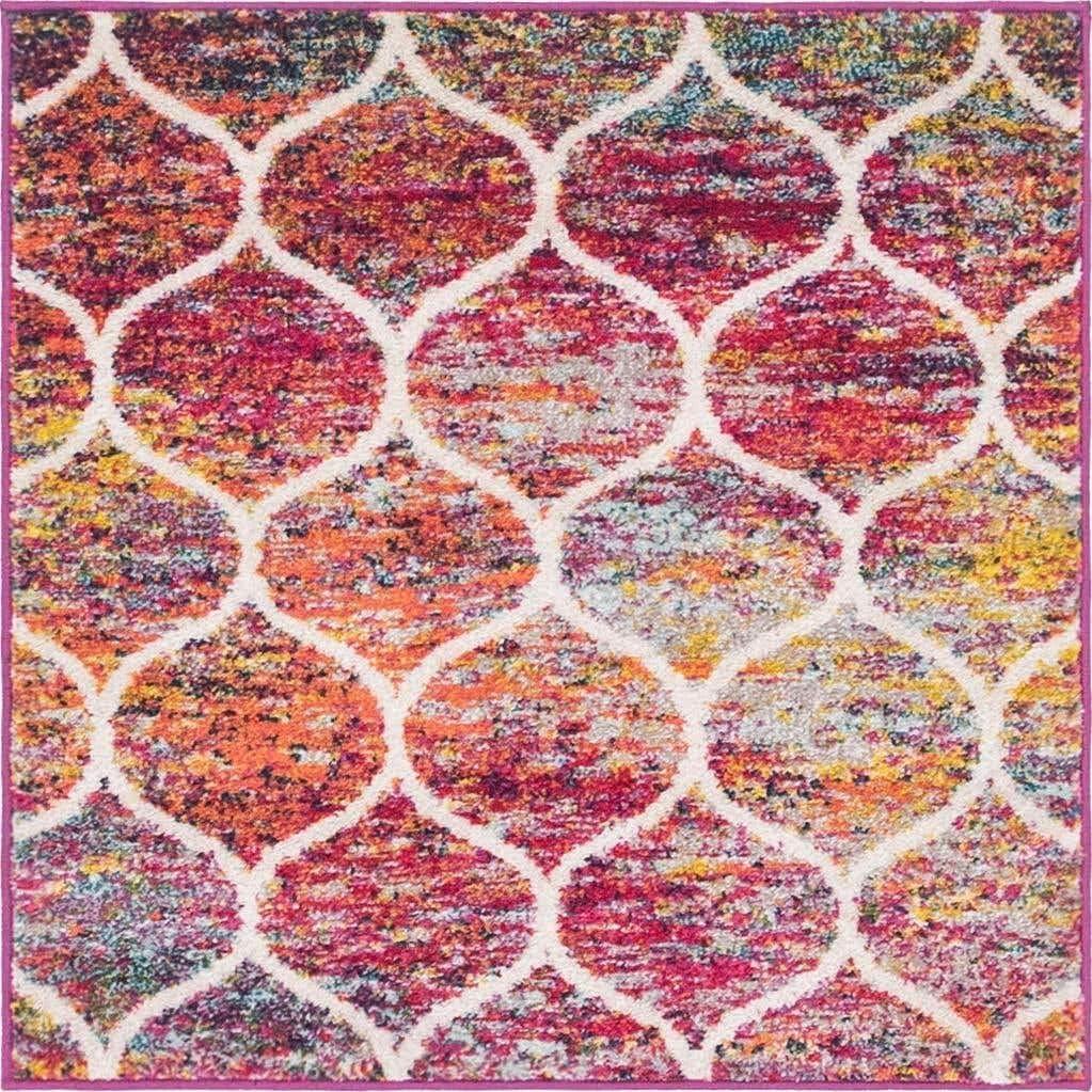 Unique Loom 3' 0 x 3' 0 Trellis Frieze Rounded Multi Area Rug