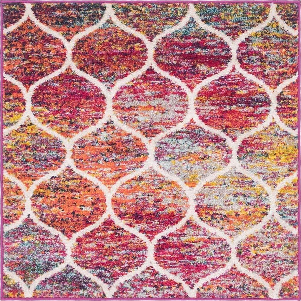 Unique Loom 3' 0 x 3' 0 Trellis Frieze Rounded Multi Area Rug
