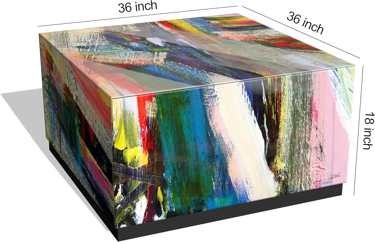 Reverse Printed Beveled Art Glass Cocktail Table Coffee Table